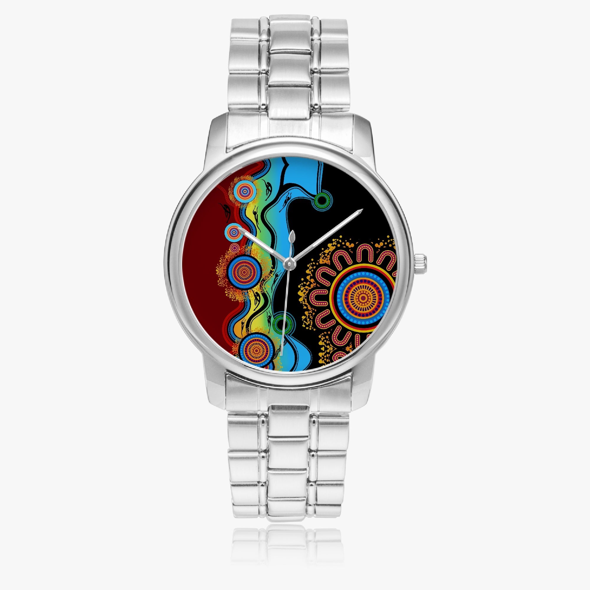 Aboriginal Watch, Indigenous Art Circle Patterns Blue Dream Silver Watch