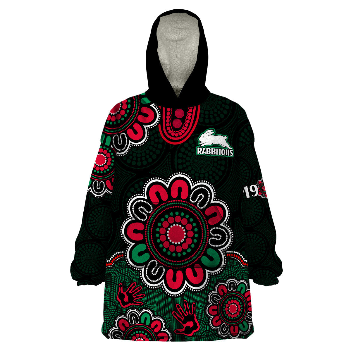 NRL Rabbitohs Rugby Wearable Blanket Hoodie The Bunnies 1908 Aboriginal - Vibe Hoodie Shop