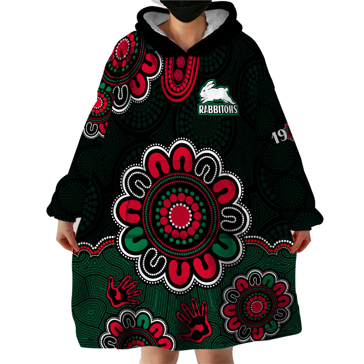 NRL Rabbitohs Rugby Wearable Blanket Hoodie The Bunnies 1908 Aboriginal - Vibe Hoodie Shop