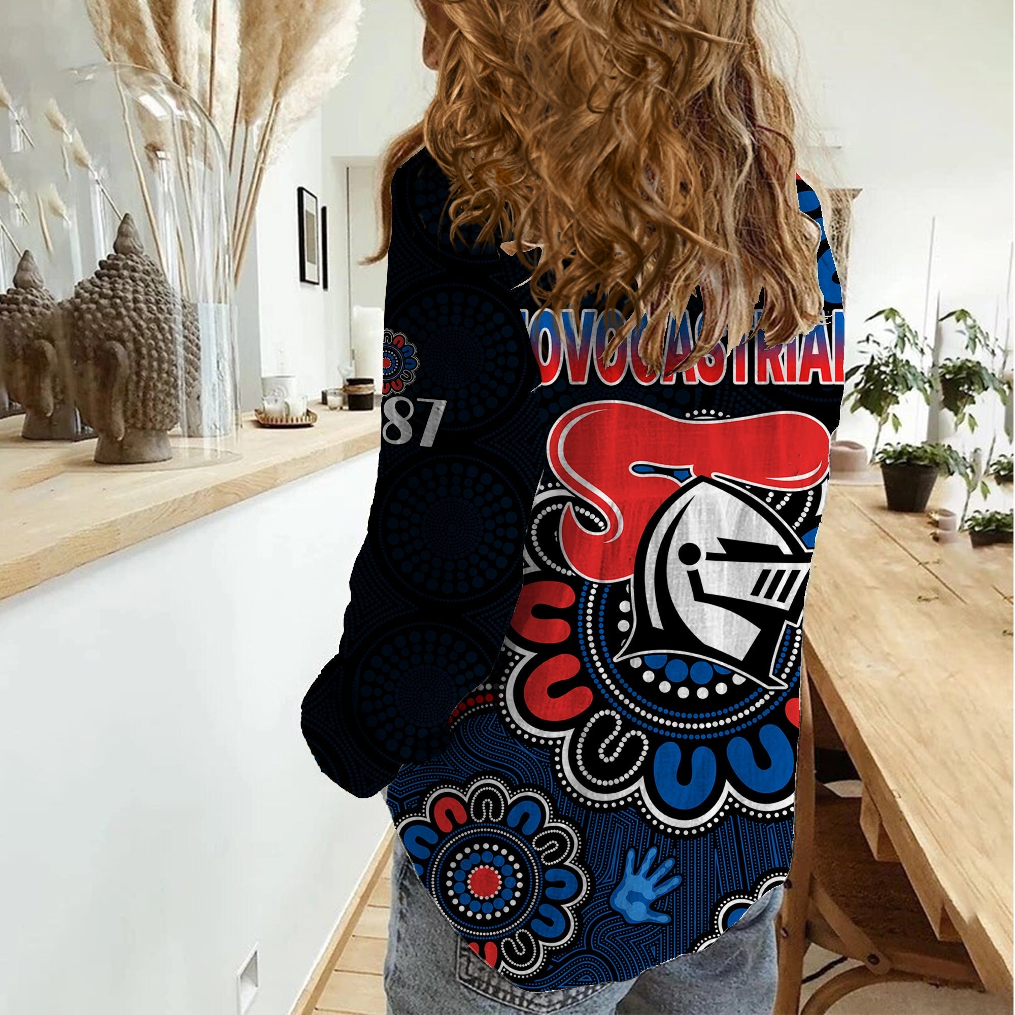 NRL Newcastle Knights Rugby Novocastrians 1987 Aboriginal Women Casual Shirt - Vibe Hoodie Shop
