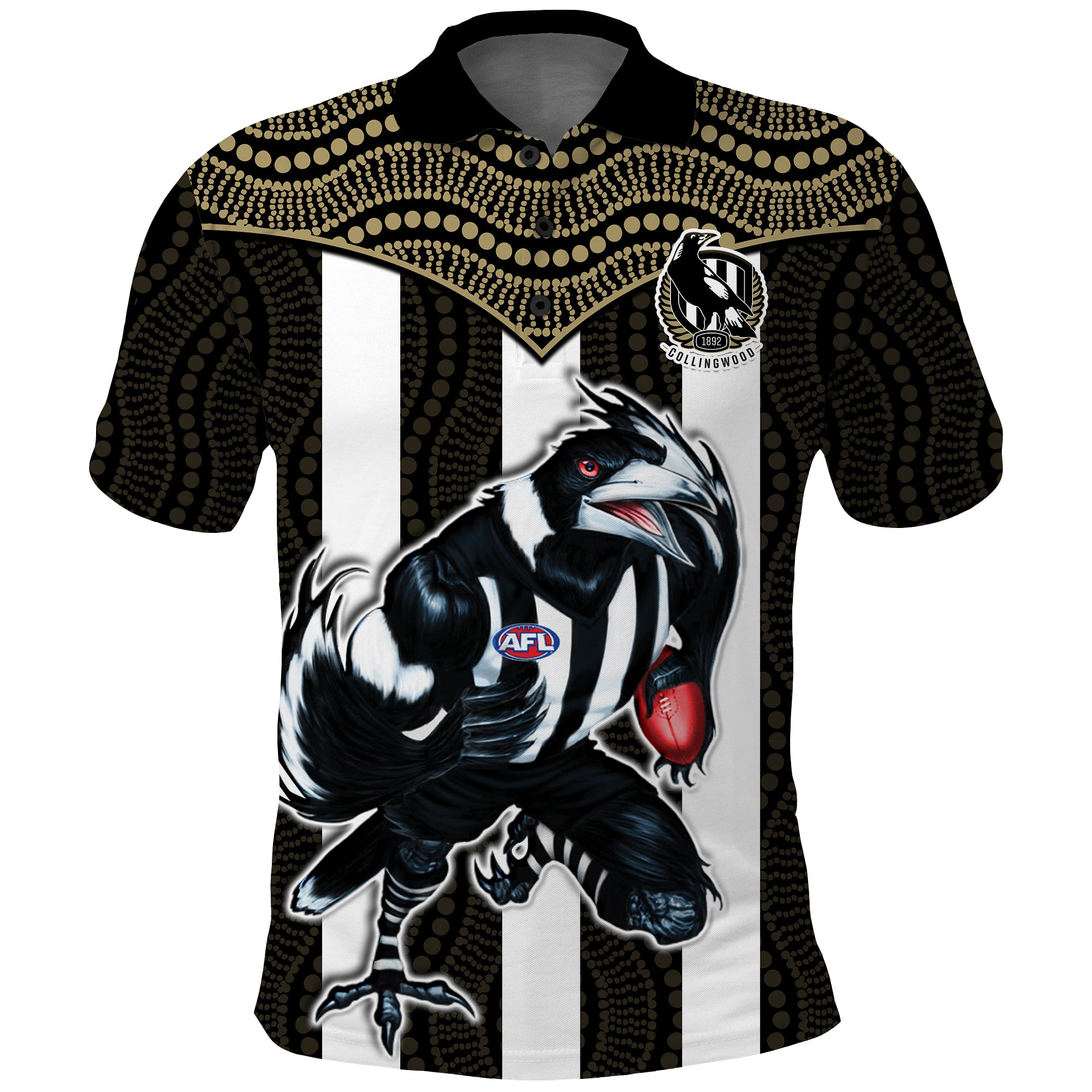 (Custom Text And Number) Magpies Football Polo Shirt Collingwood 1892 Indigenous Sporty Style - Vibe Hoodie Shop