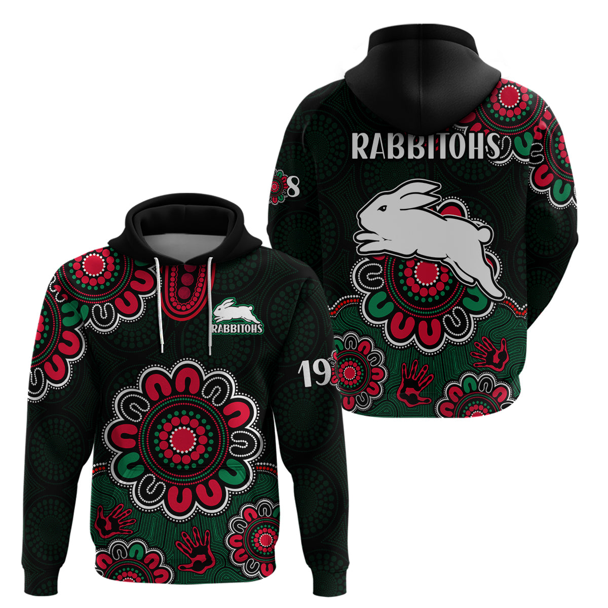 NRL Rabbitohs Rugby Hoodie The Bunnies 1908 Aboriginal LT9 - Vibe Hoodie Shop
