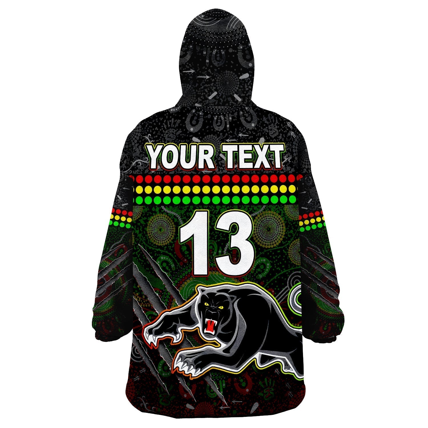 (Custom Text and Number) Panthers Wearable Blanket Hoodie Premiers 2022 Aboriginal - Vibe Hoodie Shop