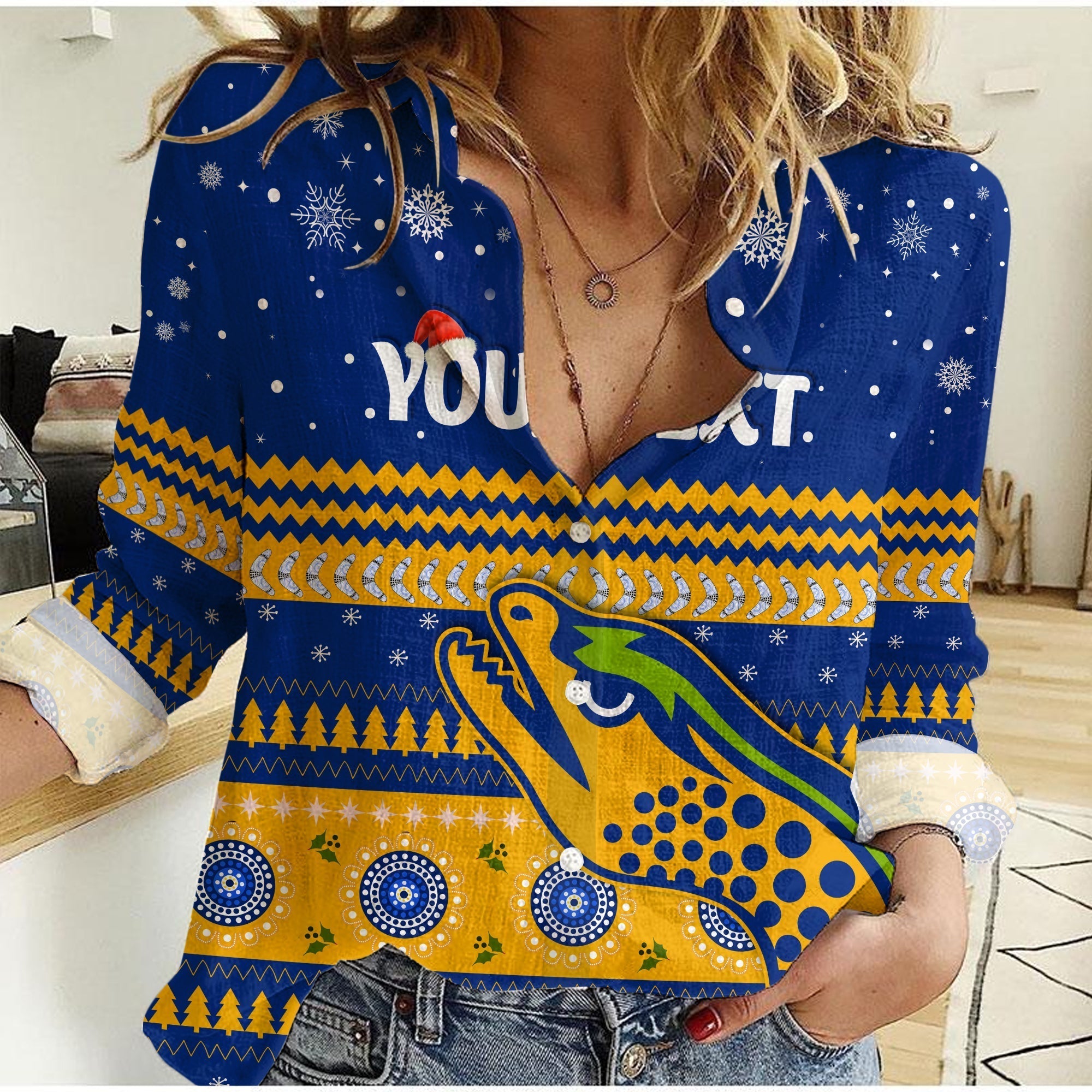 (Custom Personalised) Eels Unique Women Casual Shirt Merry Christmas Parramatta - Vibe Hoodie Shop