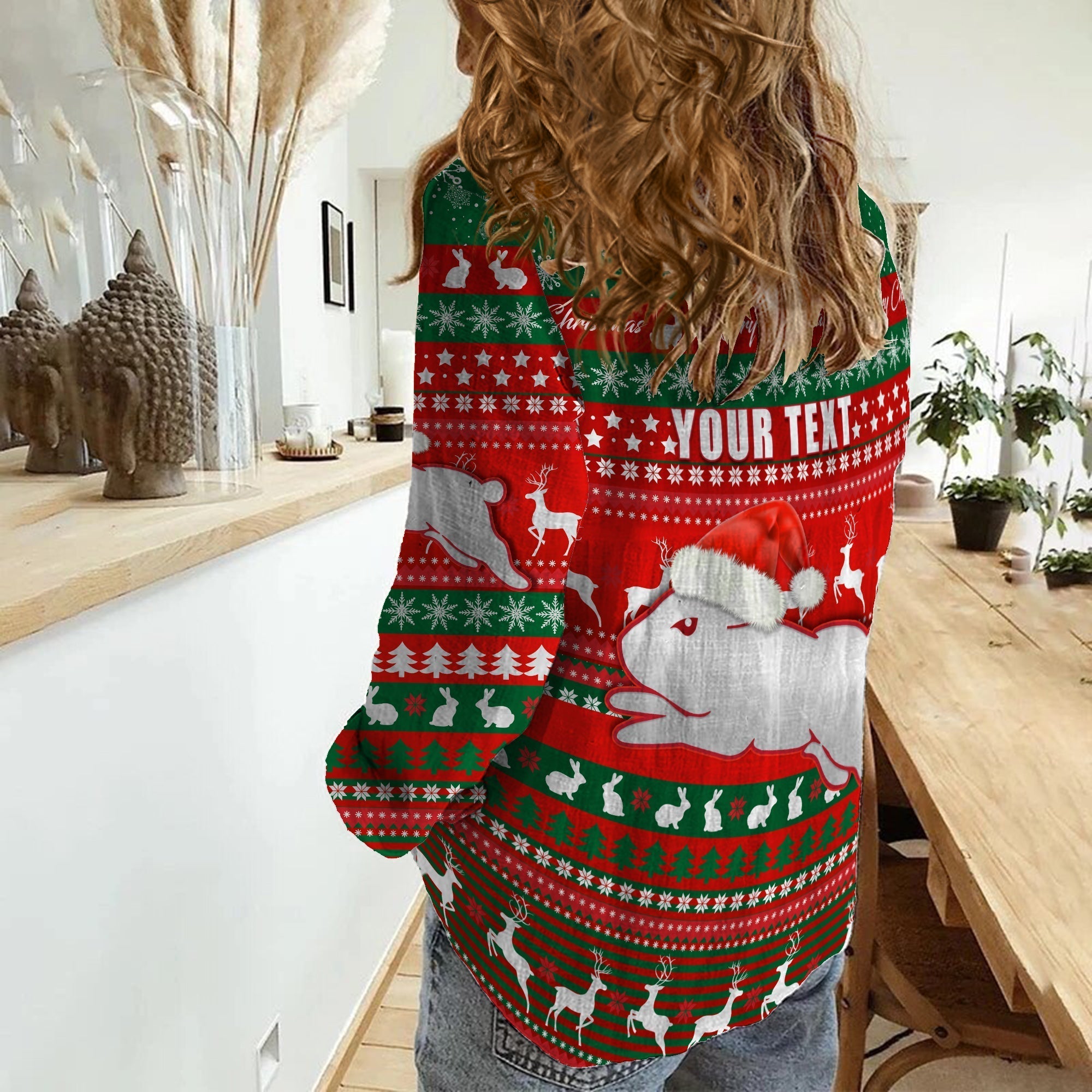 (Custom Personalised) Rabbitohs Christmas Women Casual Shirt South Sydney Indigenous - Vibe Hoodie Shop