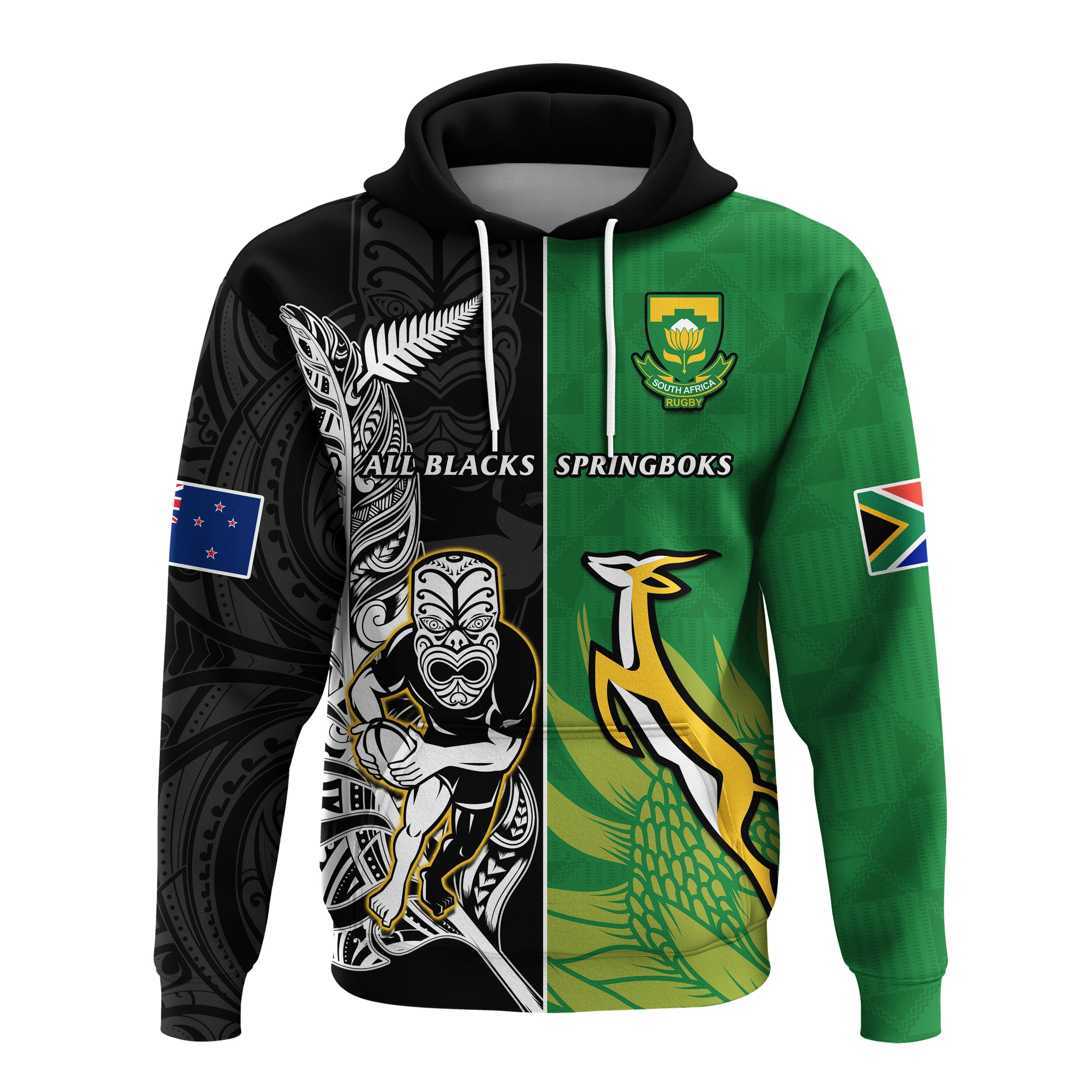 (Custom Personalised) New Zealand And South Africa Rugby Hoodie All Black Maori Mix Springboks - Vibe Hoodie Shop