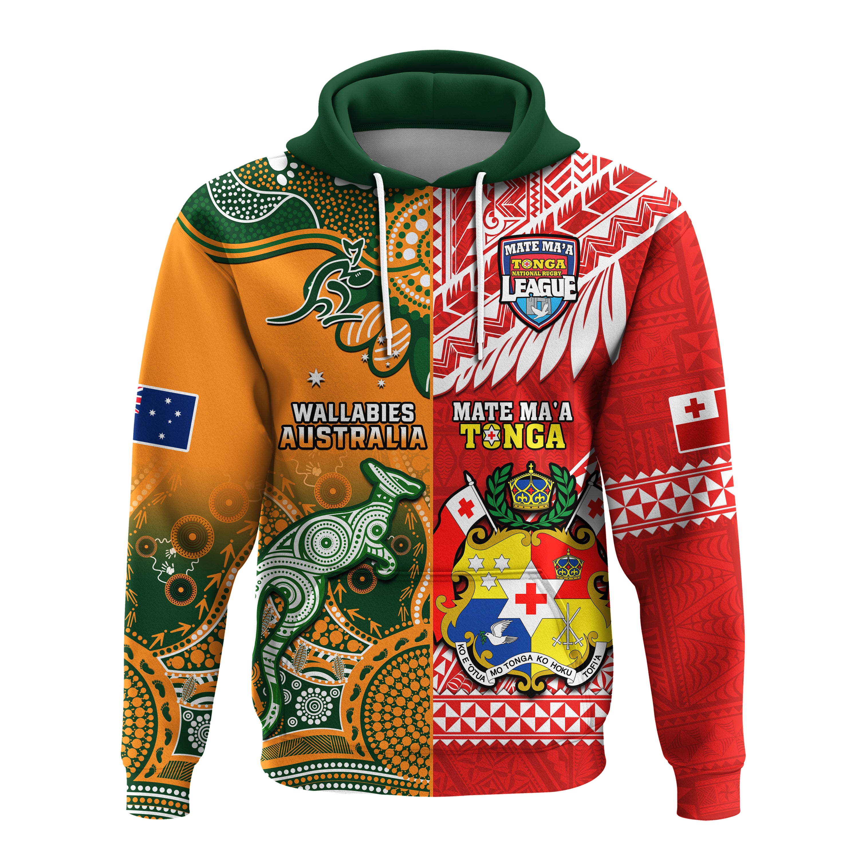 (Custom Personalised) Mate Maa Tonga And Wallabies Rugby Hoodie Polynesian Mix Aboriginal - Vibe Hoodie Shop