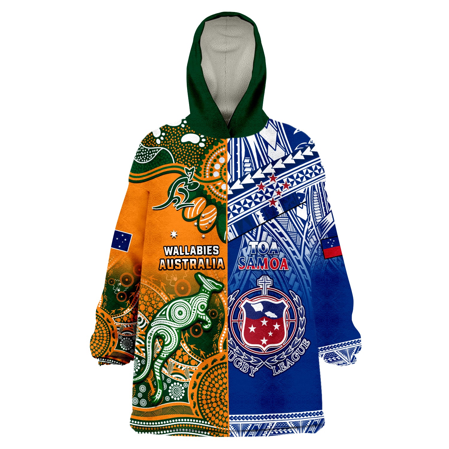 (Custom Personalised) Australia Wallabies And Toa Samoa Rugby Wearable Blanket Hoodie Aboriginal Mix Polynesian - Vibe Hoodie Shop