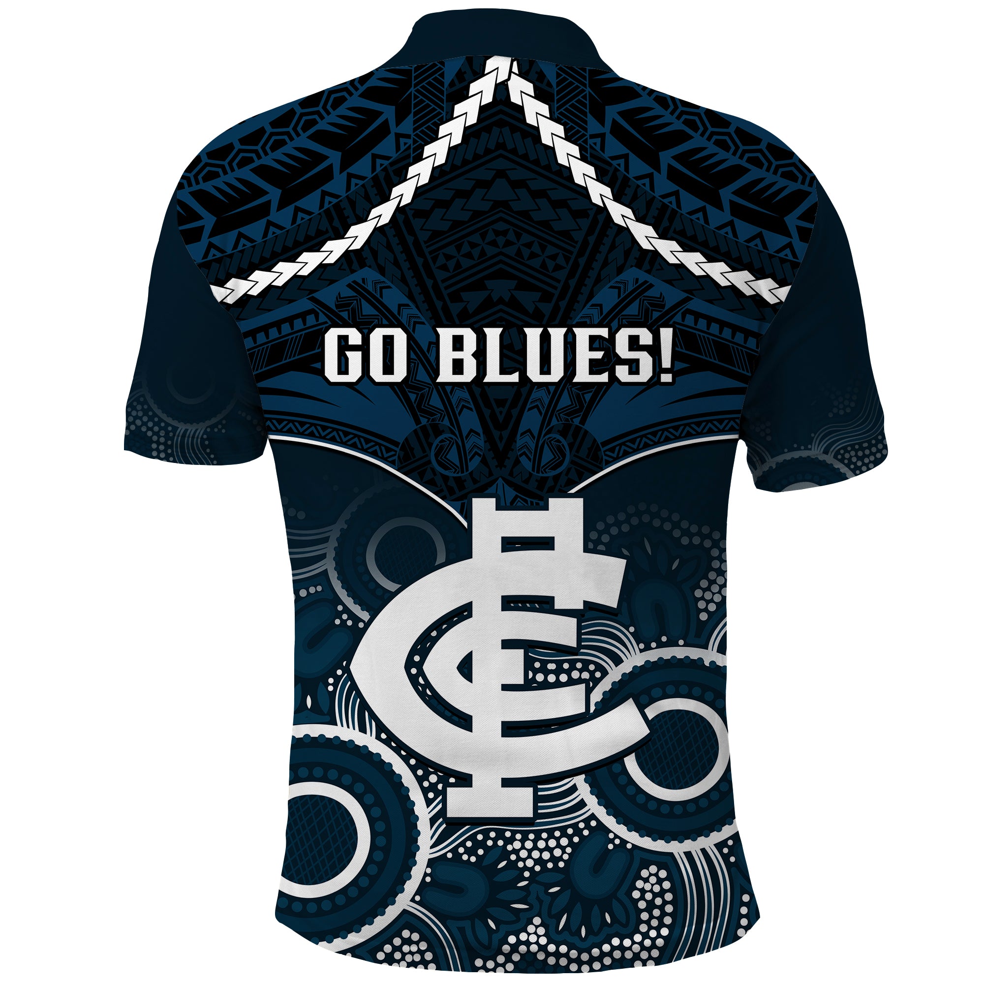 Carlton Football Polo Shirt Blues Aboriginal Mix Polynesian Pattern - Vibe Hoodie Shop