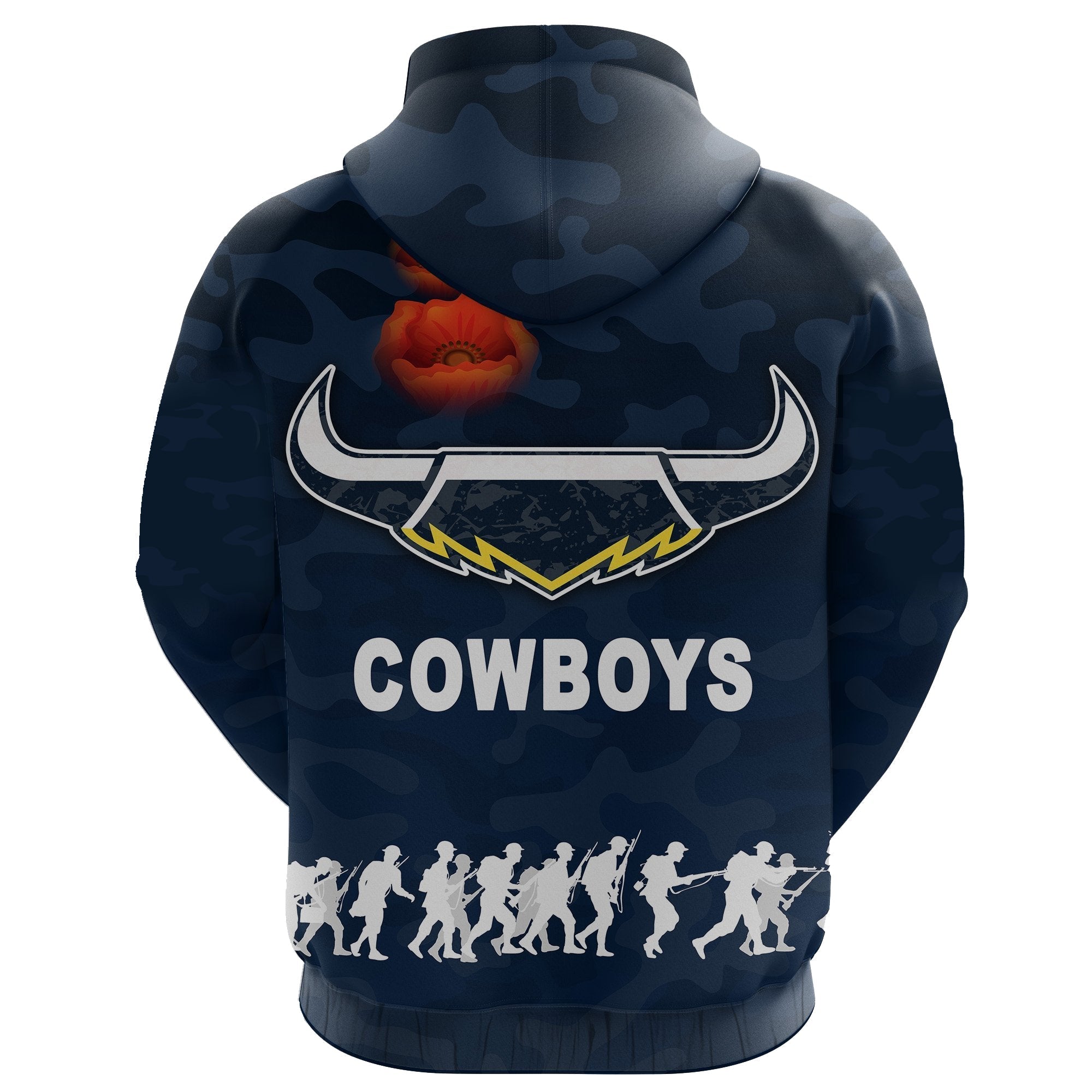 (Custom Personalised) North Queensland Cowboys Zip Hoodie ANZAC Day Camouflage Vibes - Navy RLT13 - Vibe Hoodie Shop
