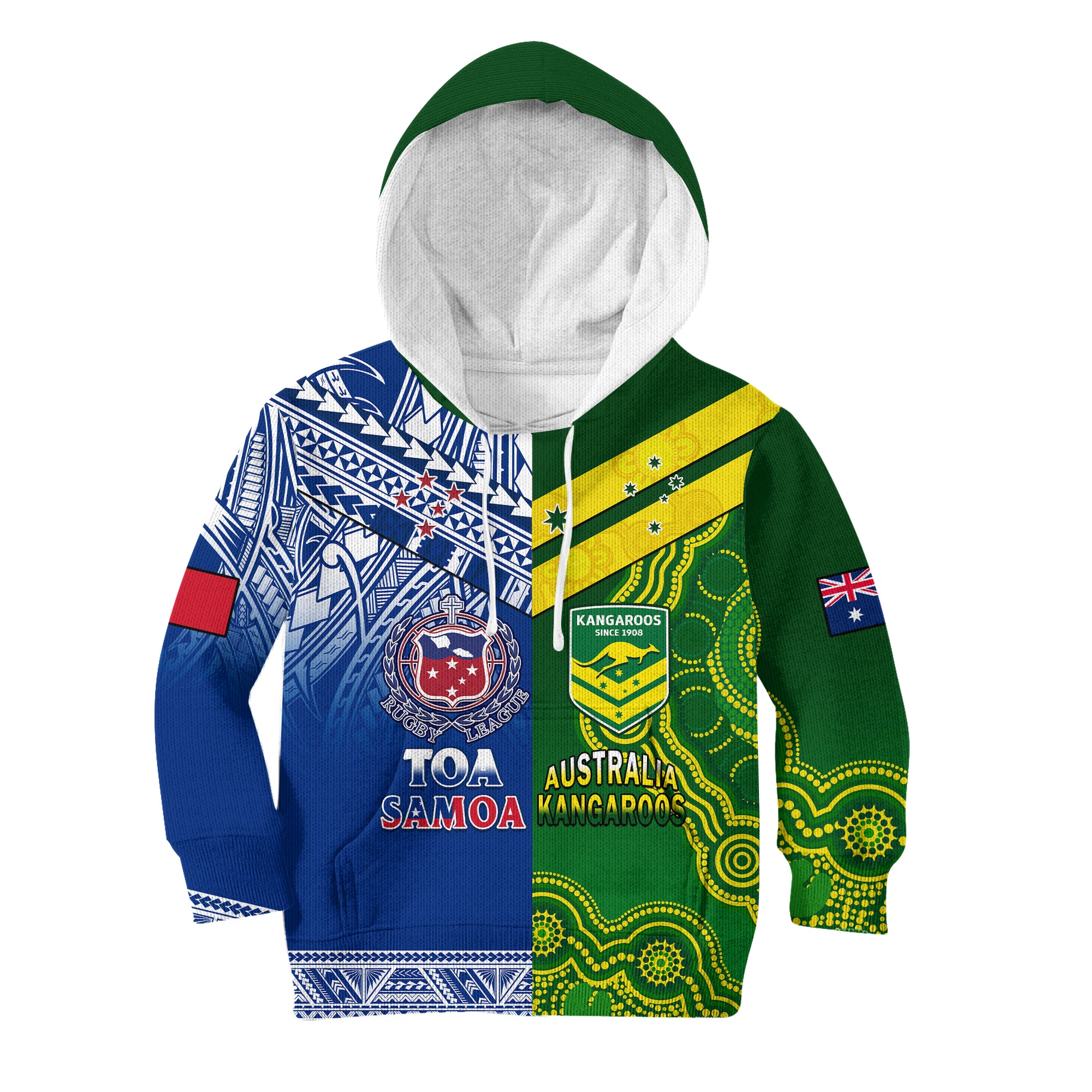 (Custom Personalised) Samoa Rugby and Australia Rugby Hoodie KID Toa Samoa Mix Kangaroos Pacific - Vibe Hoodie Shop