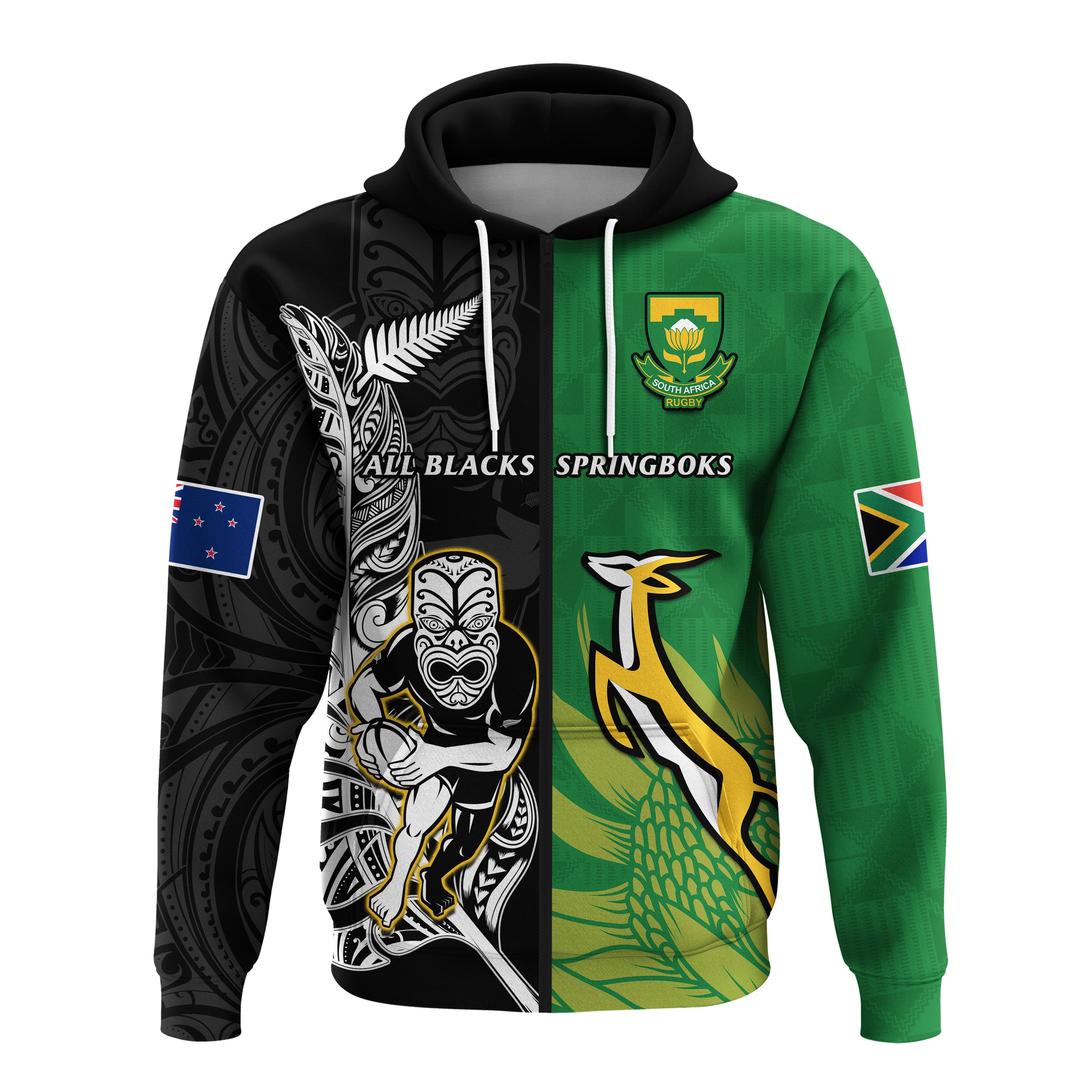 (Custom Personalised) New Zealand And South Africa Rugby Hoodie All Black Maori Mix Springboks - Vibe Hoodie Shop