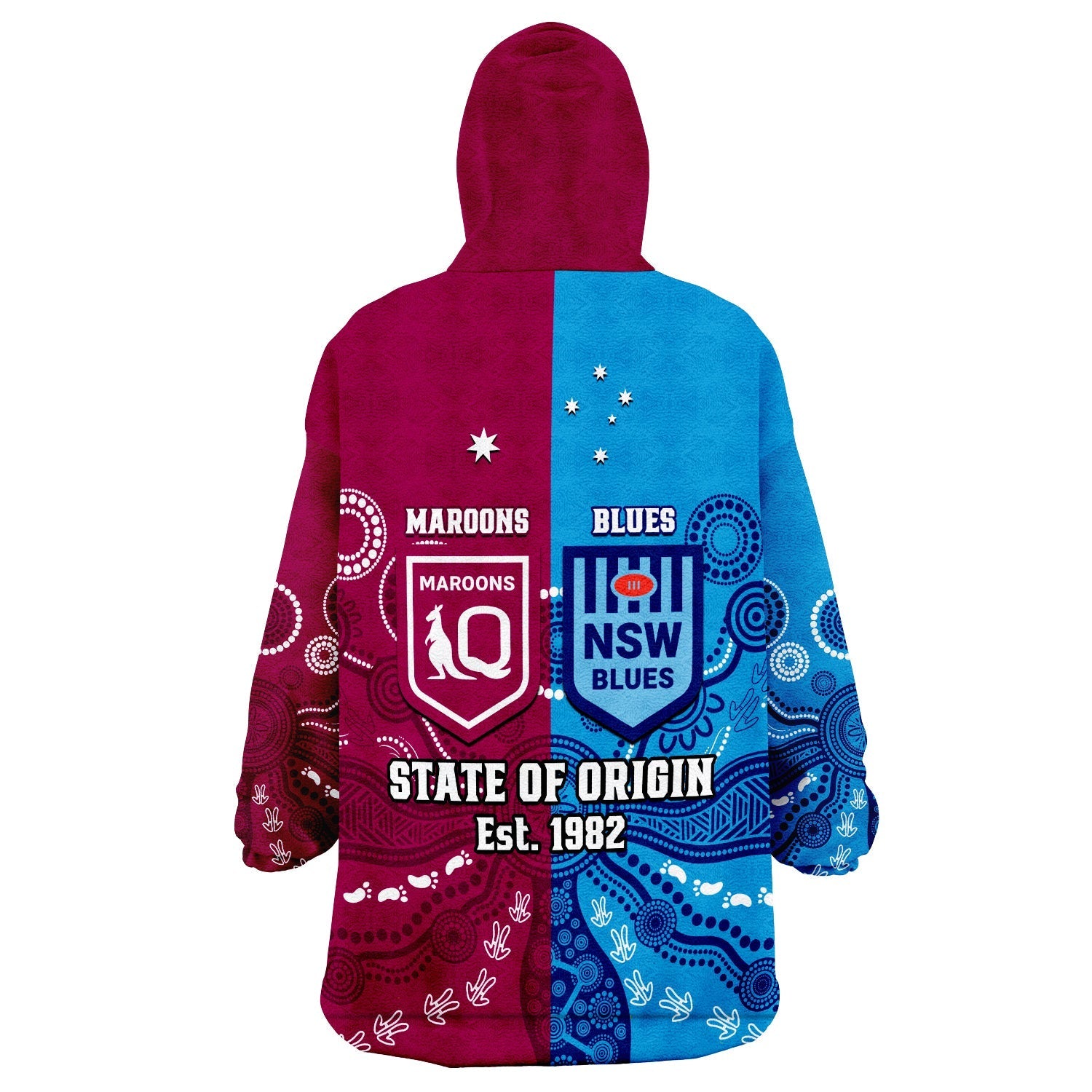 QLD Maroons And NSW Blues Rugby Wearable Blanket Hoodie State of Origin Indigenous - Vibe Hoodie Shop