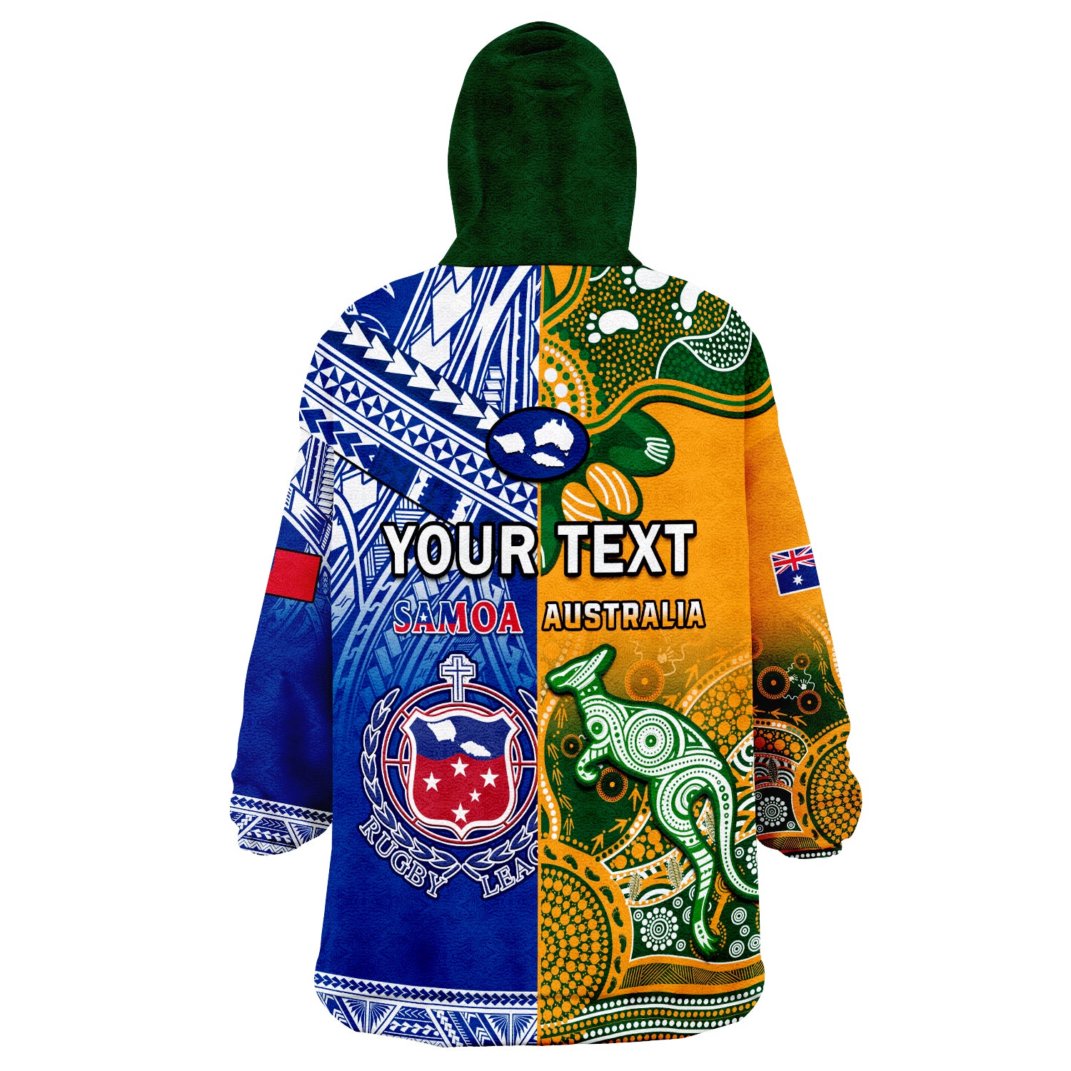 (Custom Personalised) Australia Wallabies And Toa Samoa Rugby Wearable Blanket Hoodie Aboriginal Mix Polynesian - Vibe Hoodie Shop