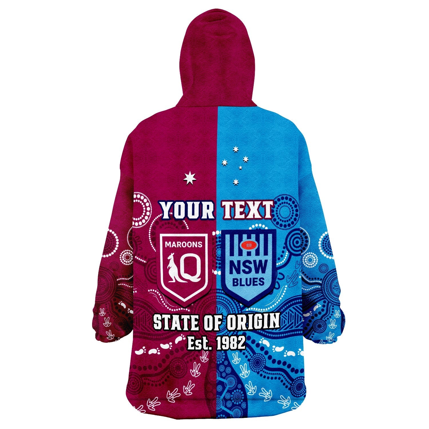 (Custom Personalised) QLD Maroons And NSW Blues Rugby Wearable Blanket Hoodie State of Origin Indigenous - Vibe Hoodie Shop