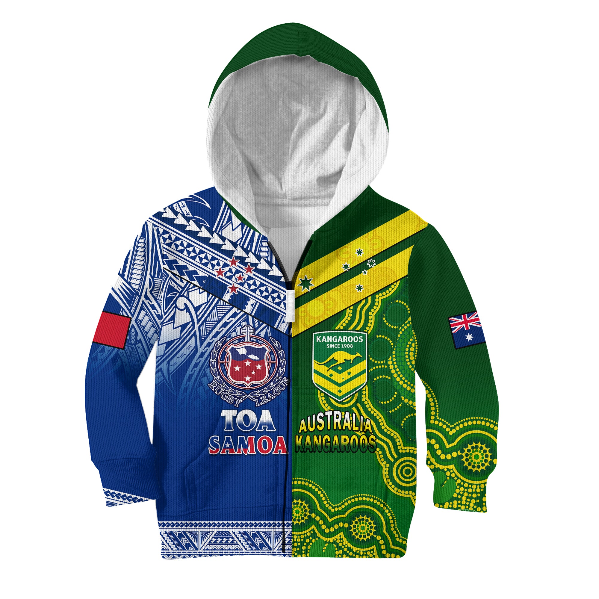 (Custom Personalised) Samoa Rugby and Australia Rugby Hoodie KID Toa Samoa Mix Kangaroos Pacific - Vibe Hoodie Shop