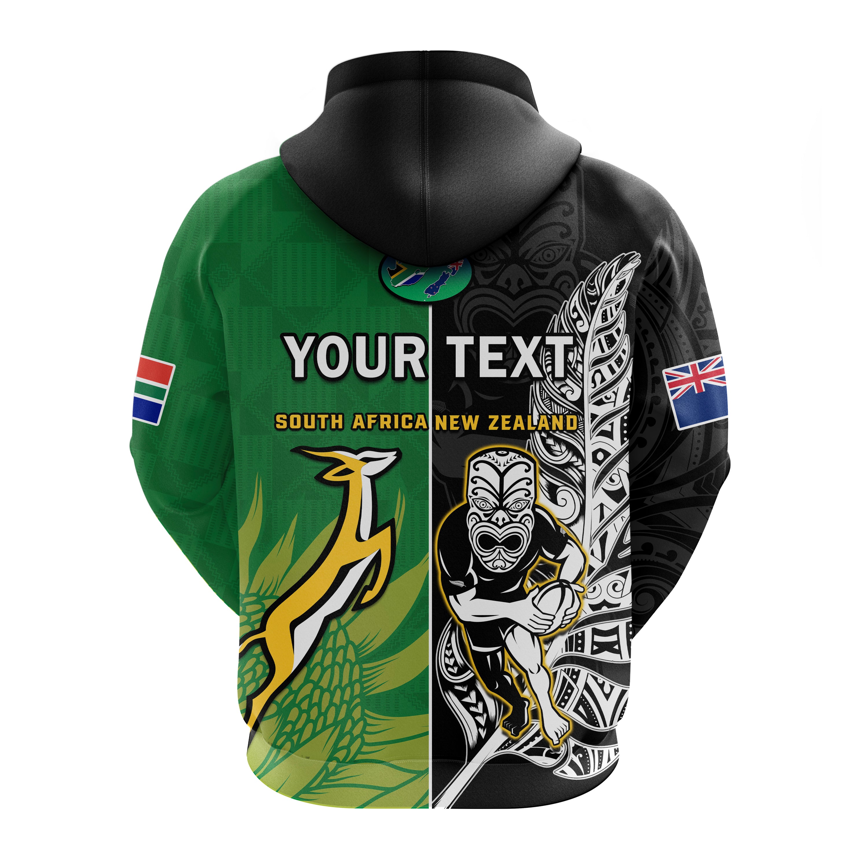 (Custom Personalised) New Zealand And South Africa Rugby Hoodie All Black Maori Mix Springboks - Vibe Hoodie Shop