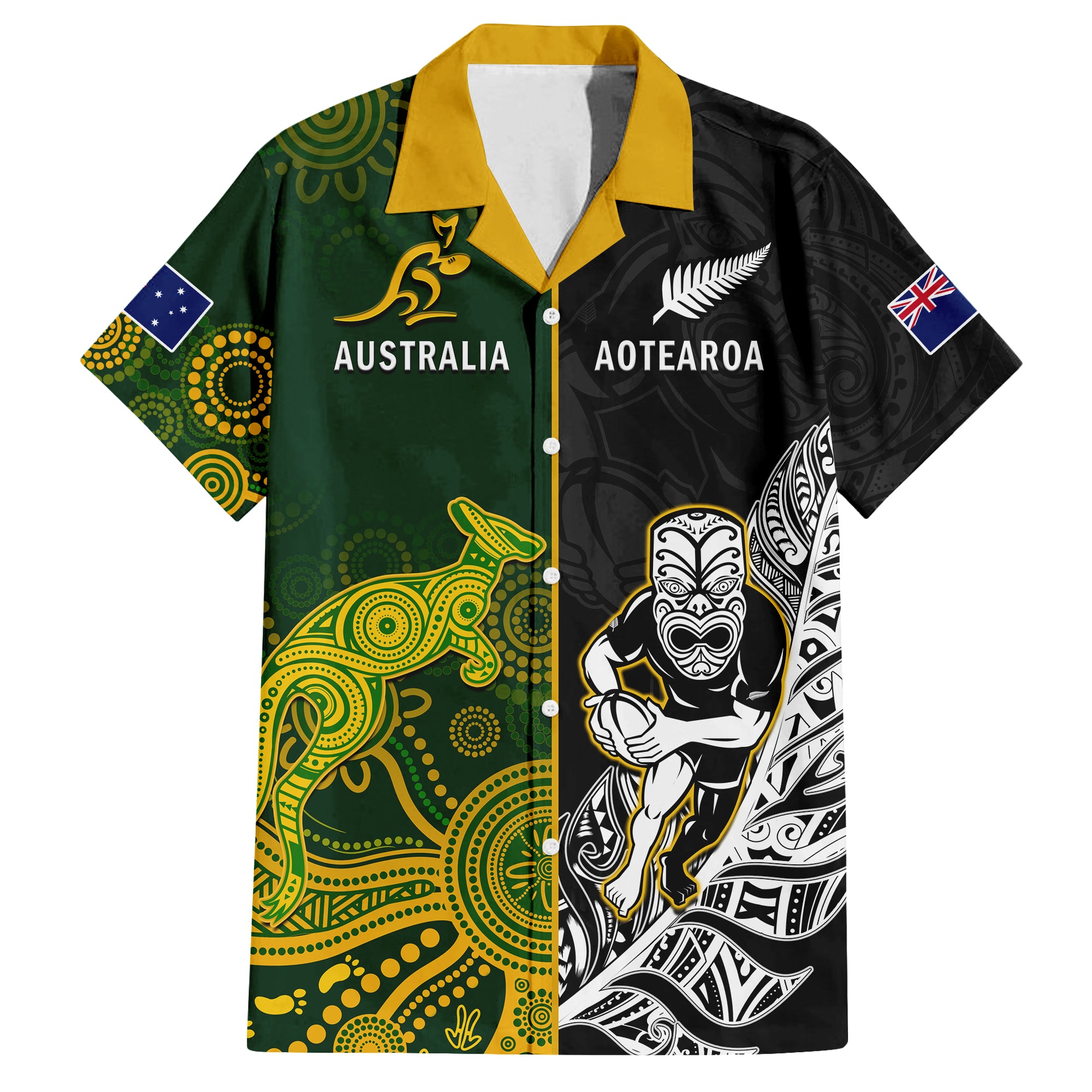 Australia Rugby Mix Aotearoa Rugby Hawaiian Shirt Wallabies All Black Special Version - Vibe Hoodie Shop