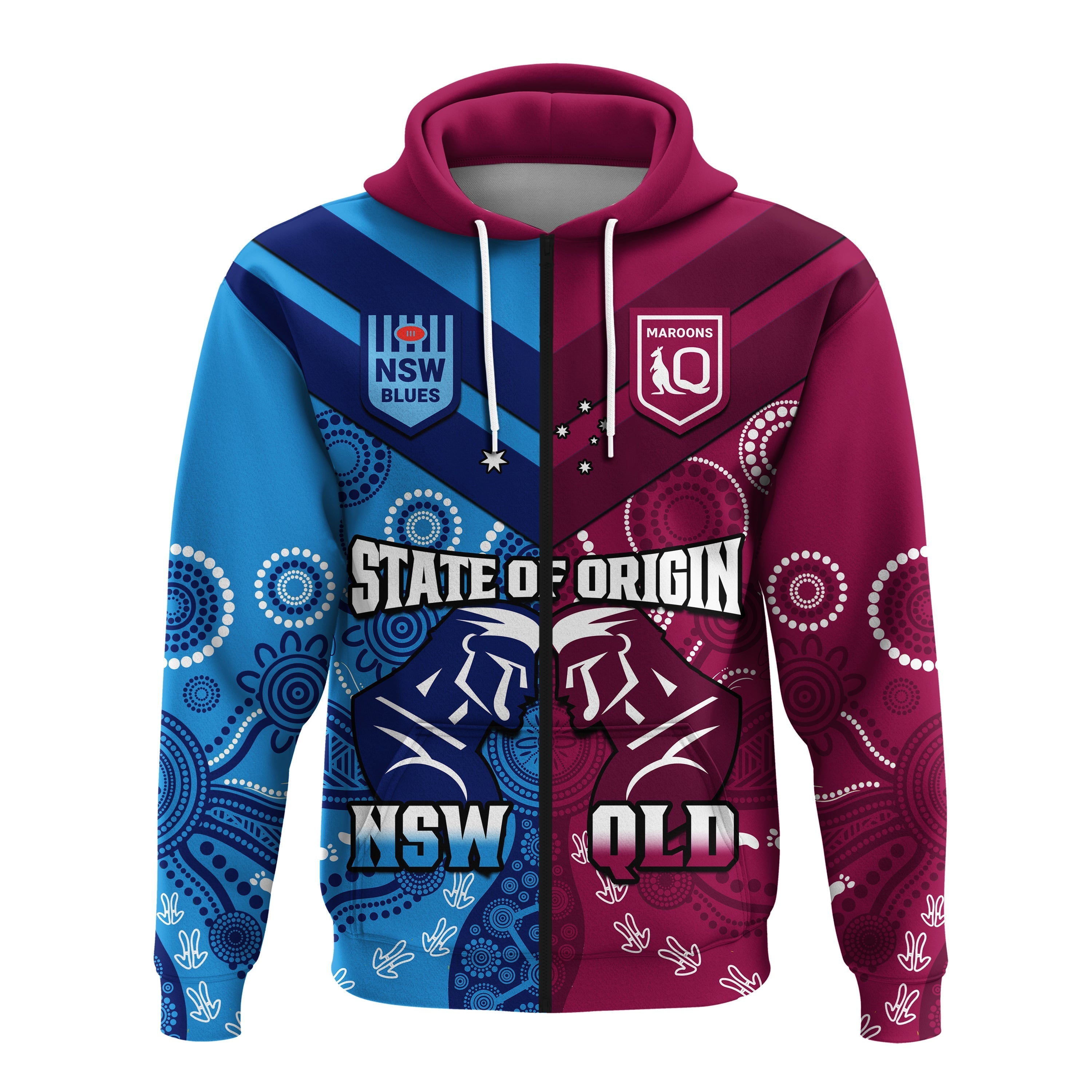 QLD Maroons And NSW Blues Rugby Hoodie State of Origin Indigenous - Vibe Hoodie Shop