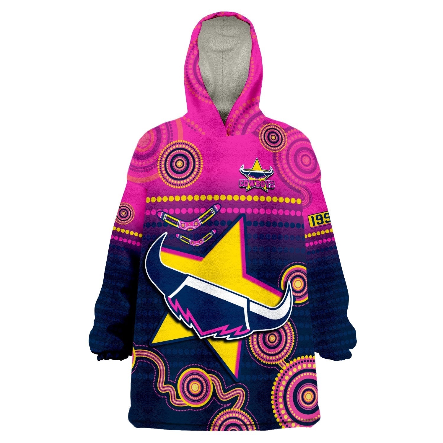 (Custom Personalised) Cowboys Rugby Aboriginal Go Premiers North Queensland Wearable Blanket Hoodie - Vibe Hoodie Shop