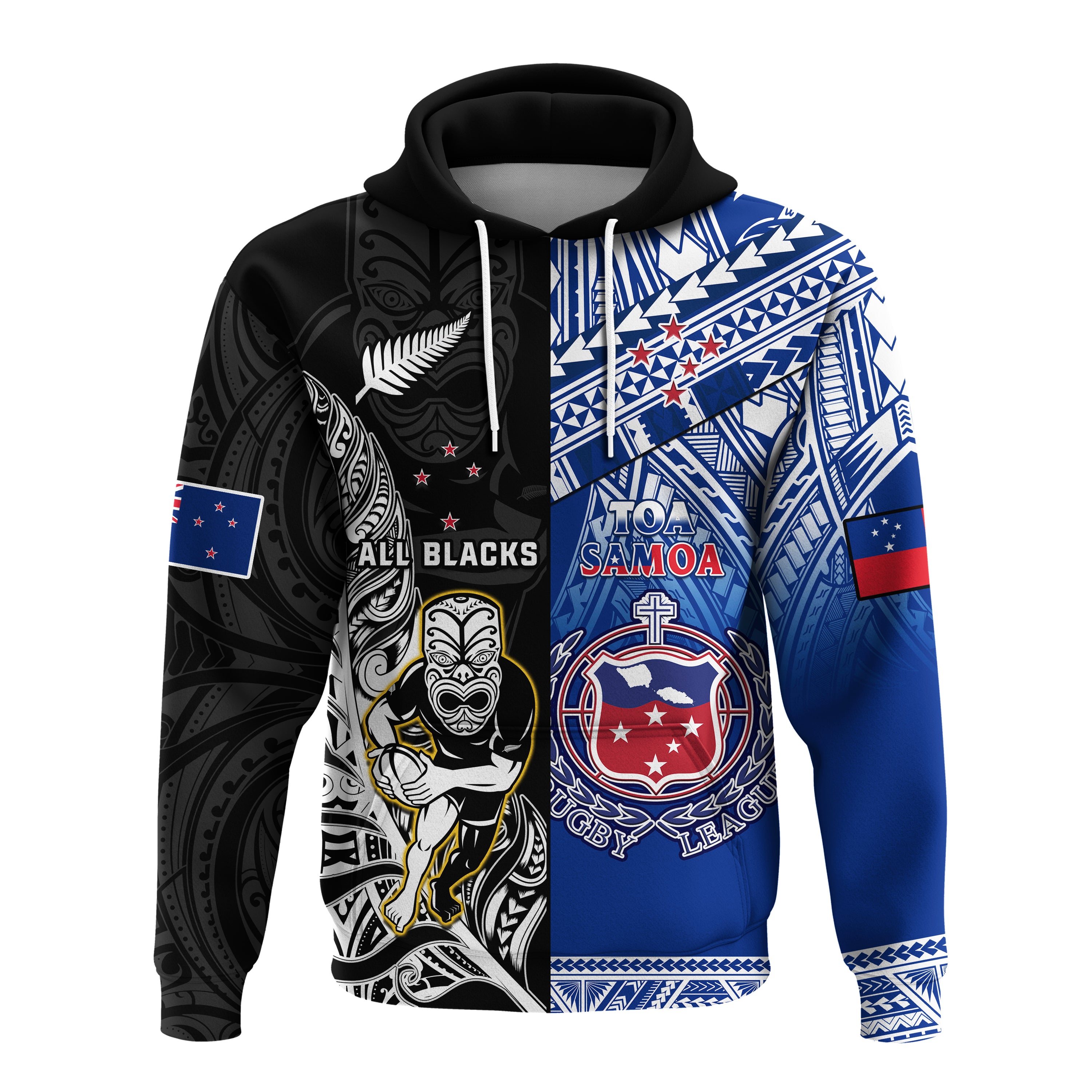 (Custom Personalised) All Black And Toa Samoa Rugby Hoodie NZ Maori Fern Mix Polynesian - Vibe Hoodie Shop