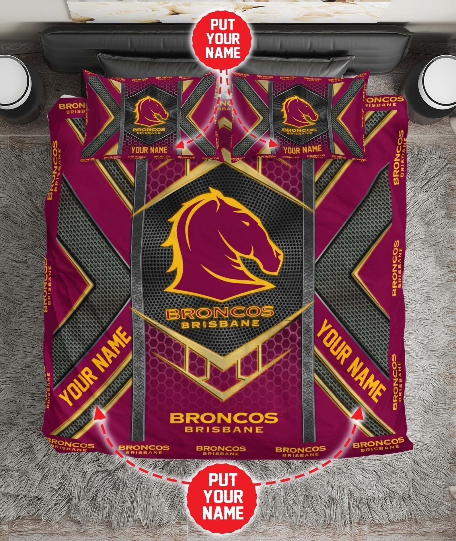 Personalized Brisbane Broncos Limited Edition Bedding Set - NRL Metal LT10 - Vibe Hoodie Shop