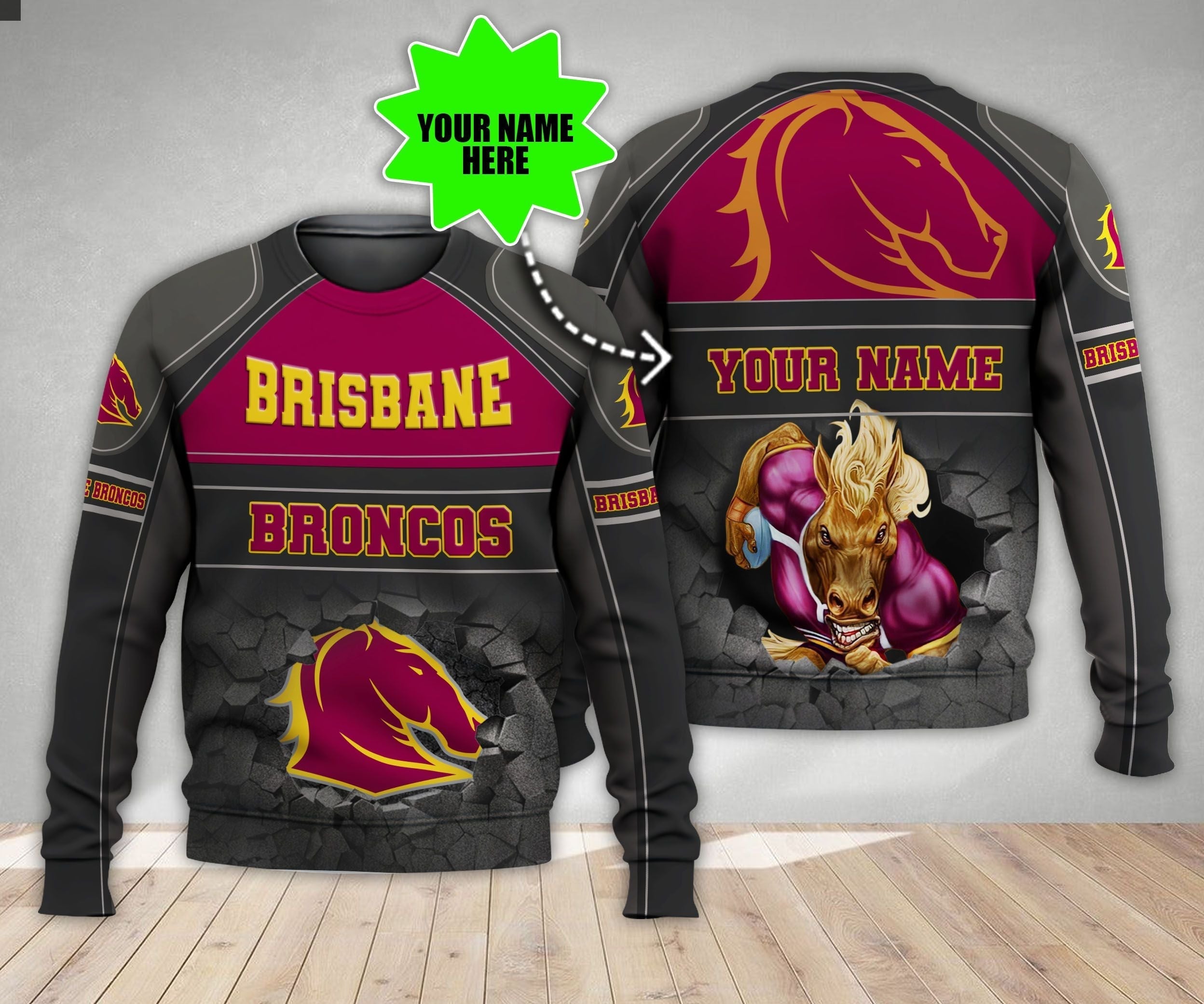 Personalized Brisbane Broncos 3D Hoodie Nrl 3D Hoodie Broken Wall LT10 - Vibe Hoodie Shop