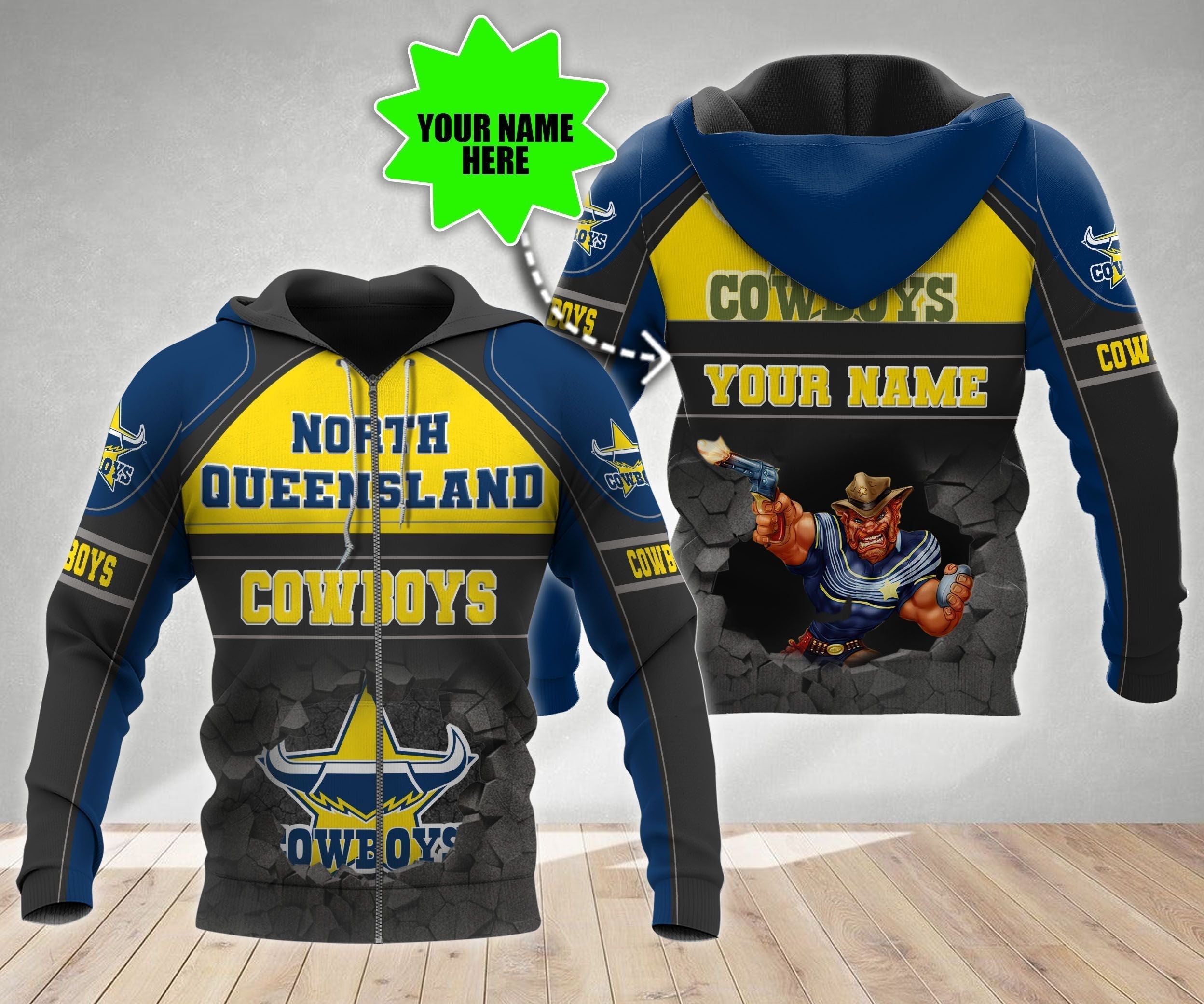 Personalized North Queensland Cowboys 3D Hoodie Nrl 3D Hoodie Broken Wall LT10 - Vibe Hoodie Shop