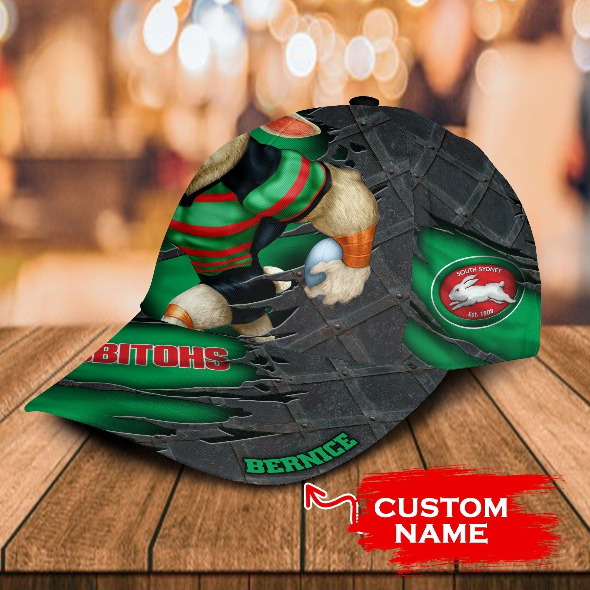 NRL South Sydney Rabbitohs 3D Mascost Classic Cap Custom name LT10 - Vibe Hoodie Shop