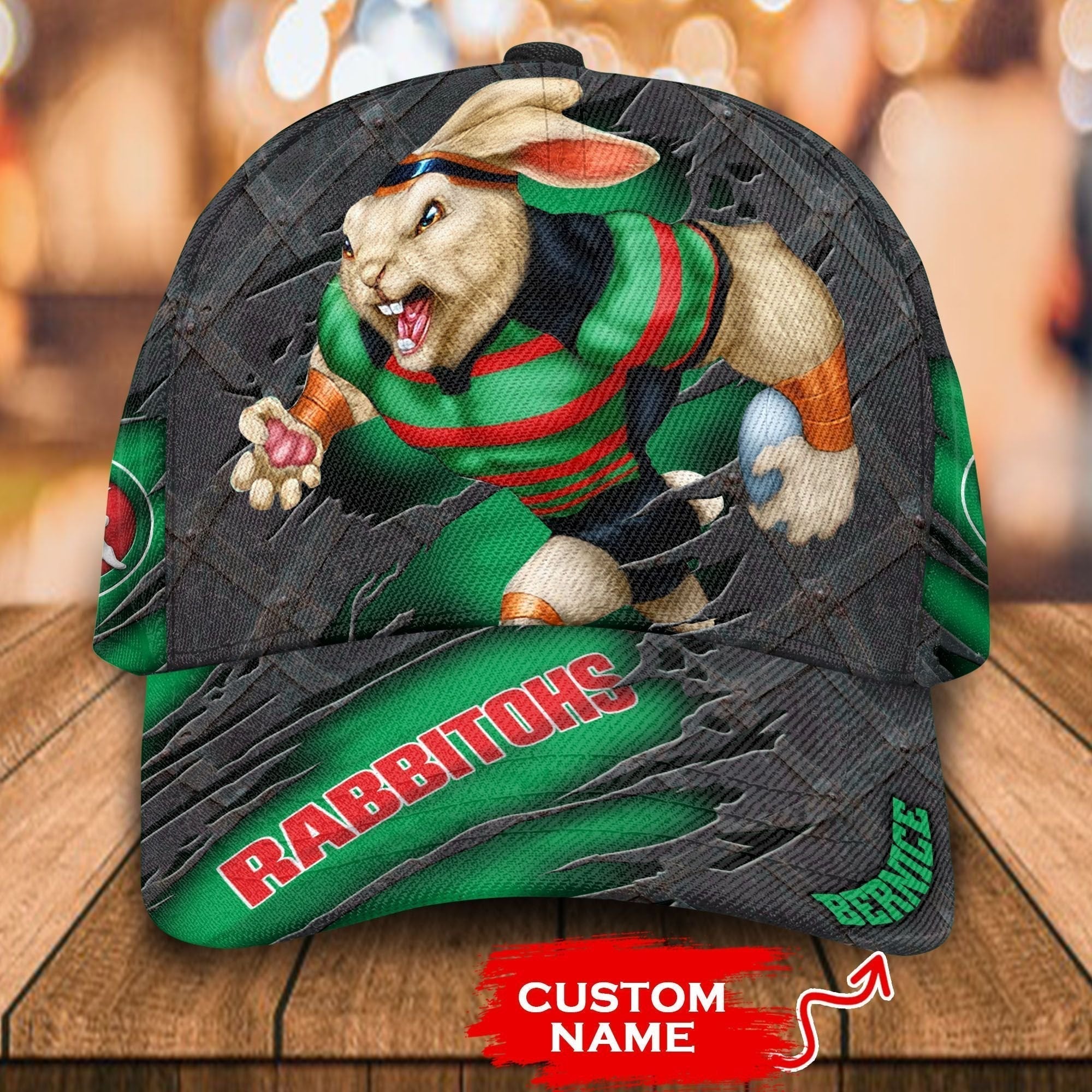 NRL South Sydney Rabbitohs 3D Mascost Classic Cap Custom name LT10 - Vibe Hoodie Shop