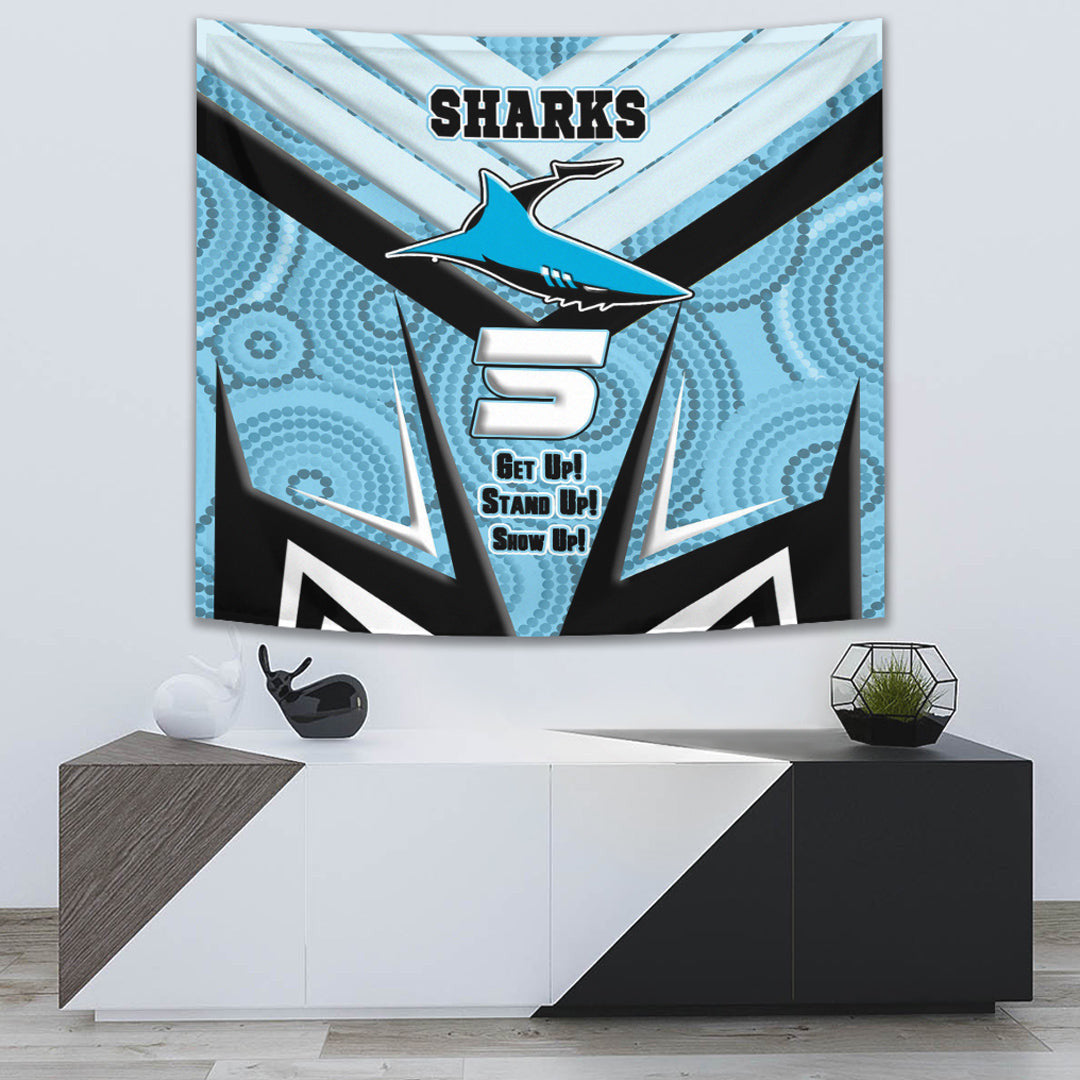 Vibe Hoodie Tapestry - Cronulla-Sutherland Sharks Naidoc 2022 Sporty Style Tapestry - Vibe Hoodie Shop