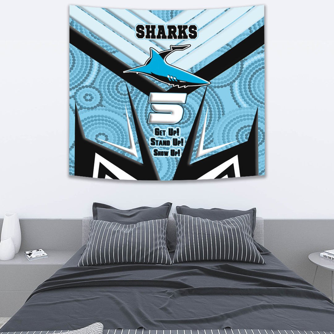 Vibe Hoodie Tapestry - Cronulla-Sutherland Sharks Naidoc 2022 Sporty Style Tapestry - Vibe Hoodie Shop