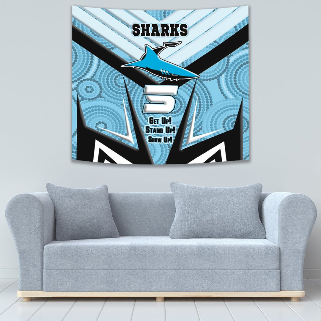 Vibe Hoodie Tapestry - Cronulla-Sutherland Sharks Naidoc 2022 Sporty Style Tapestry - Vibe Hoodie Shop