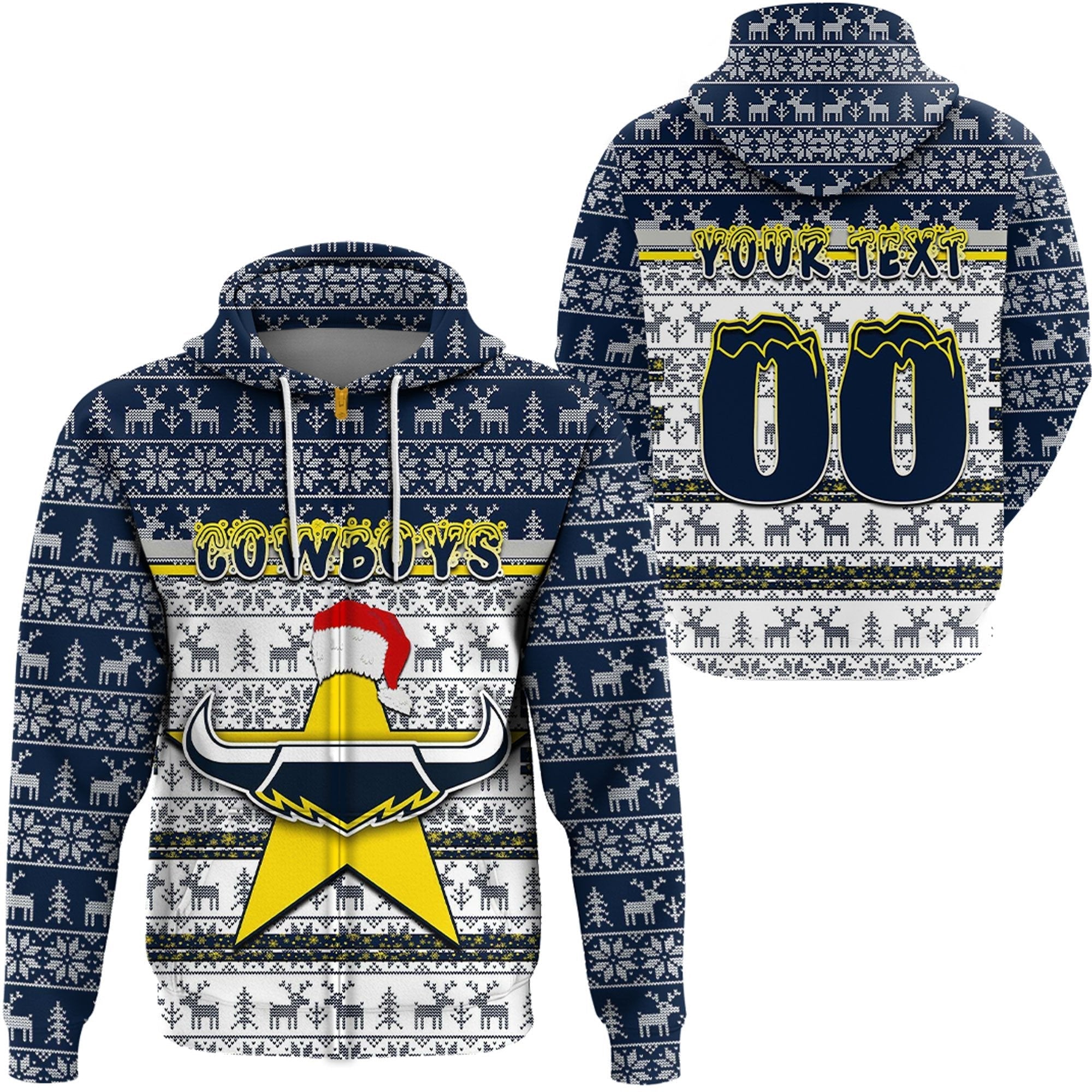 Vibe Hoodie Clothing - North Queensland Cowboys Christmas Zip Hoodie - Vibe Hoodie Shop