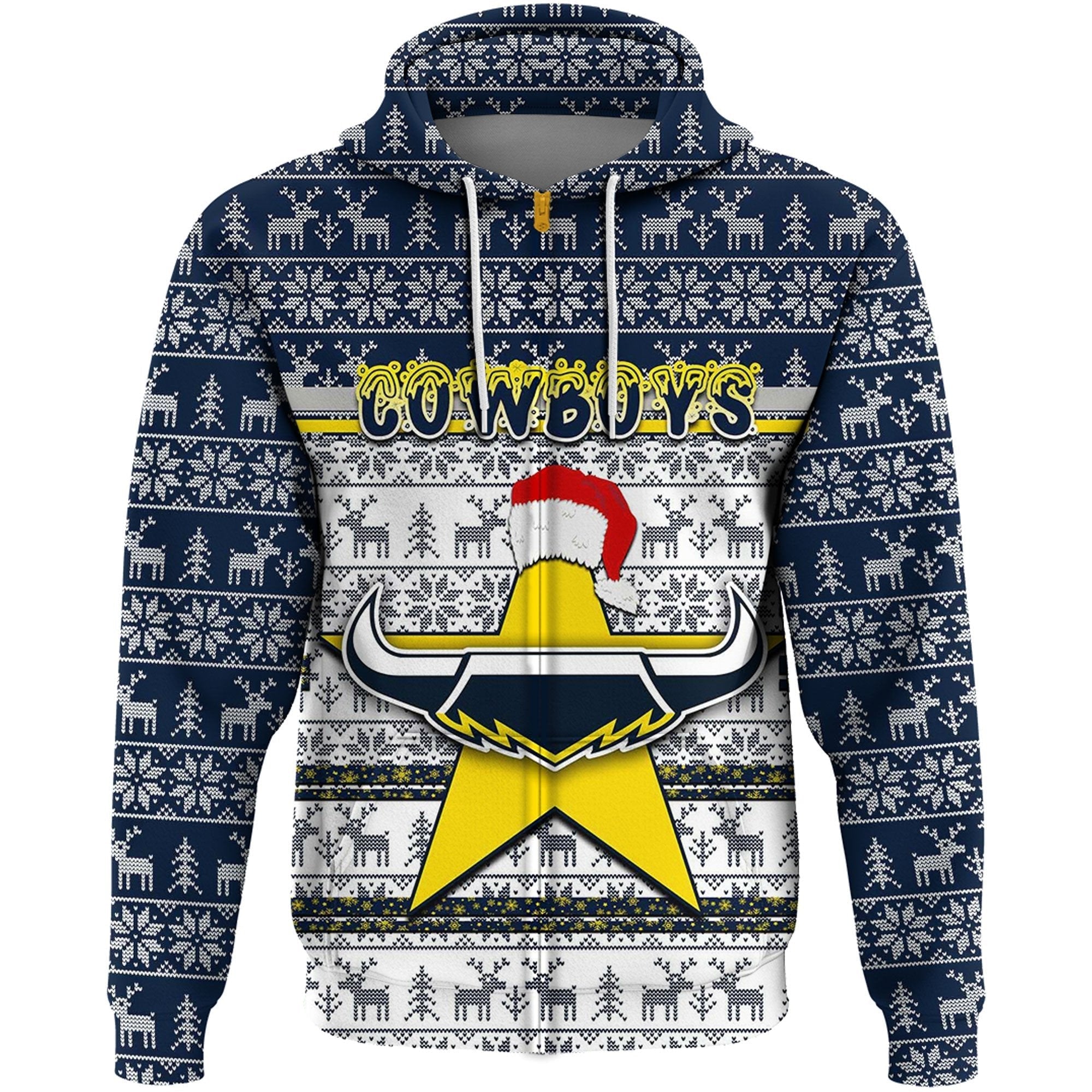 Vibe Hoodie Clothing - North Queensland Cowboys Christmas Zip Hoodie - Vibe Hoodie Shop
