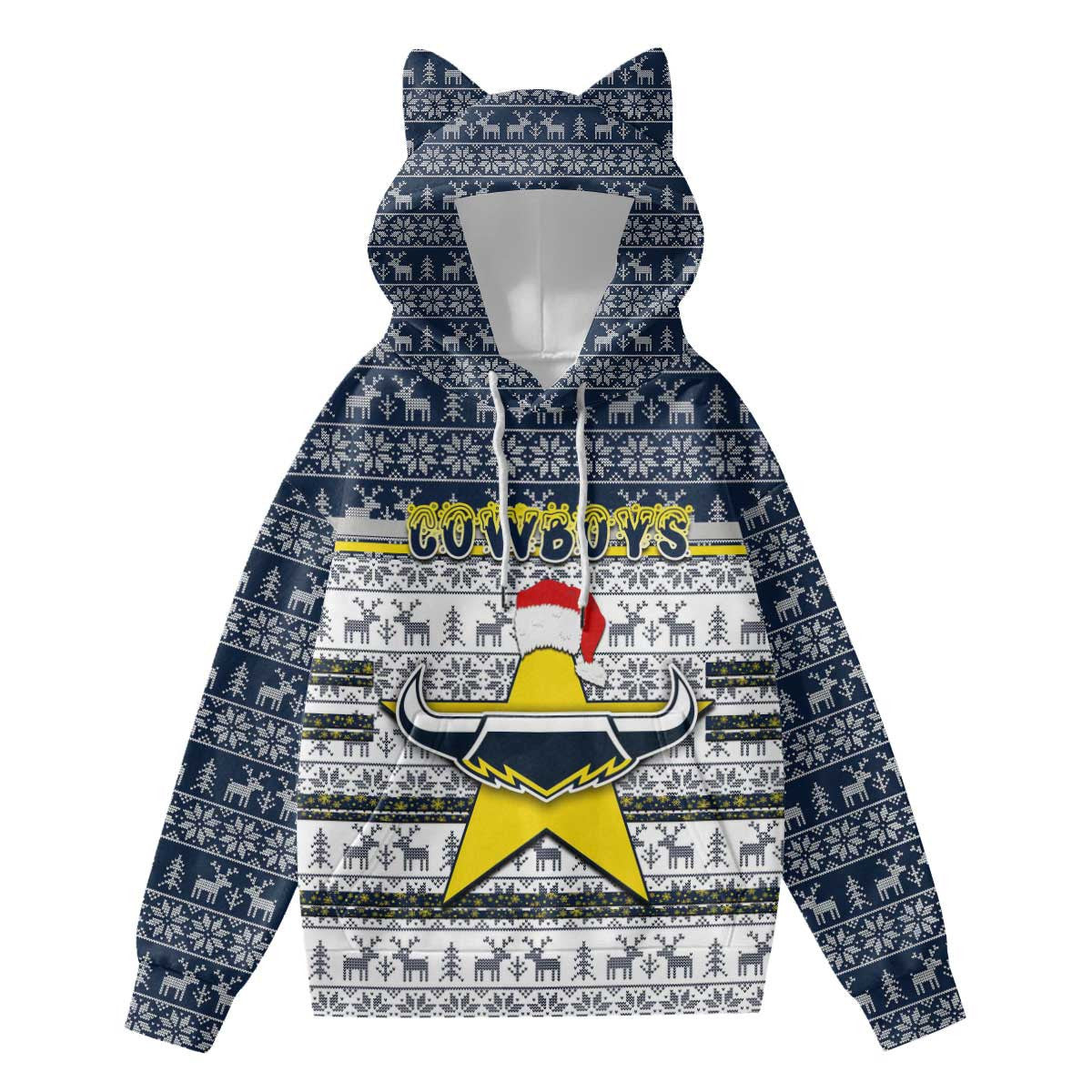Vibe Hoodie Clothing - North Queensland Cowboys Christmas Hoodie With Decorative Ears - Vibe Hoodie Shop