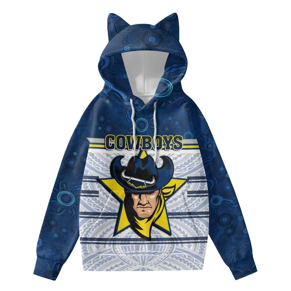 Vibe Hoodie Clothing - Custom North Queensland Cowboys Tattoo Style Hoodie With Decorative Ears - Vibe Hoodie Shop