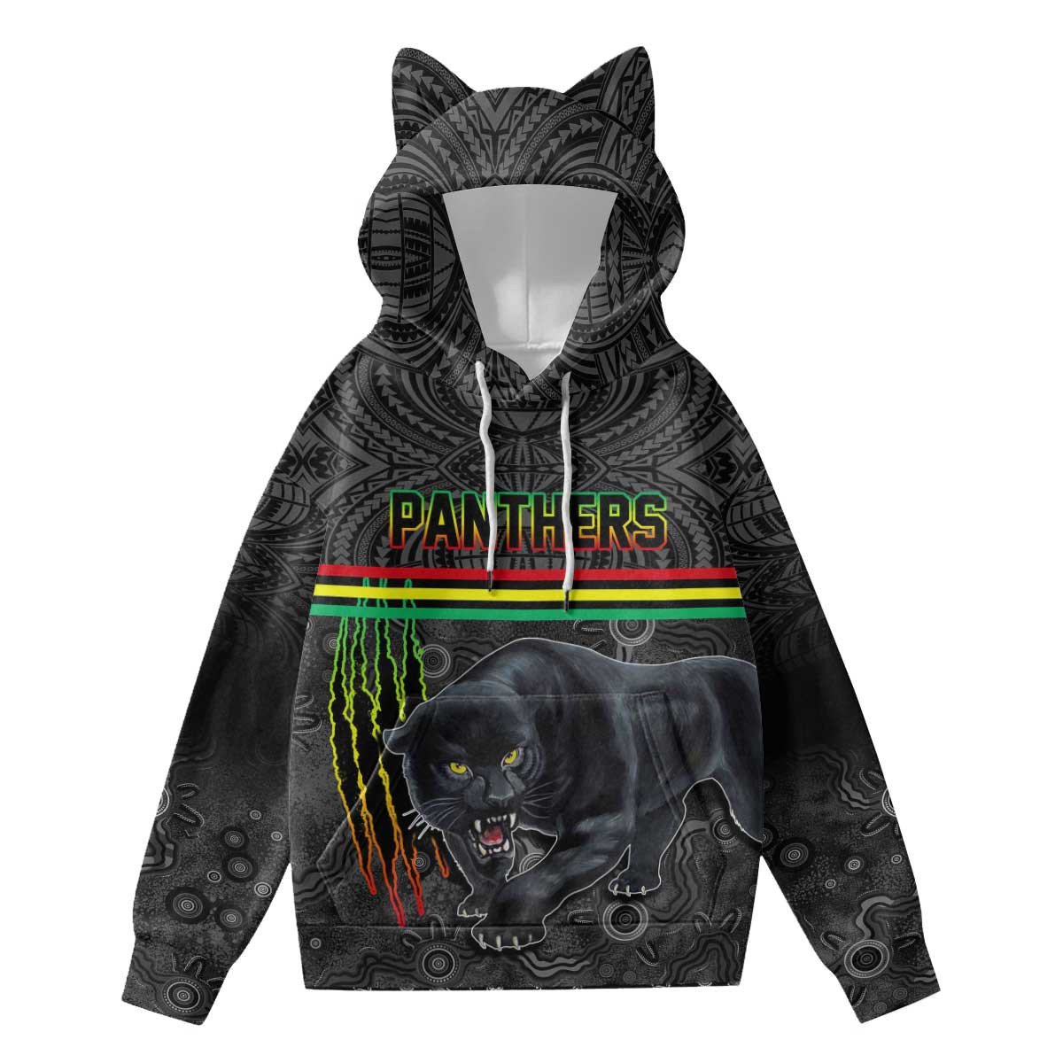 Vibe Hoodie Clothing - Custom Penrith Panthers Tattoo Style Hoodie With Decorative Ears - Vibe Hoodie Shop