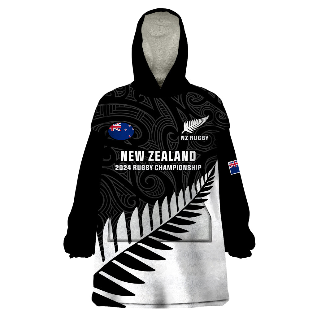 New Zealand Silver Fern Rugby Wearable Blanket Hoodie All Black 2023 Go Champions Maori Pattern - Vibe Hoodie Shop