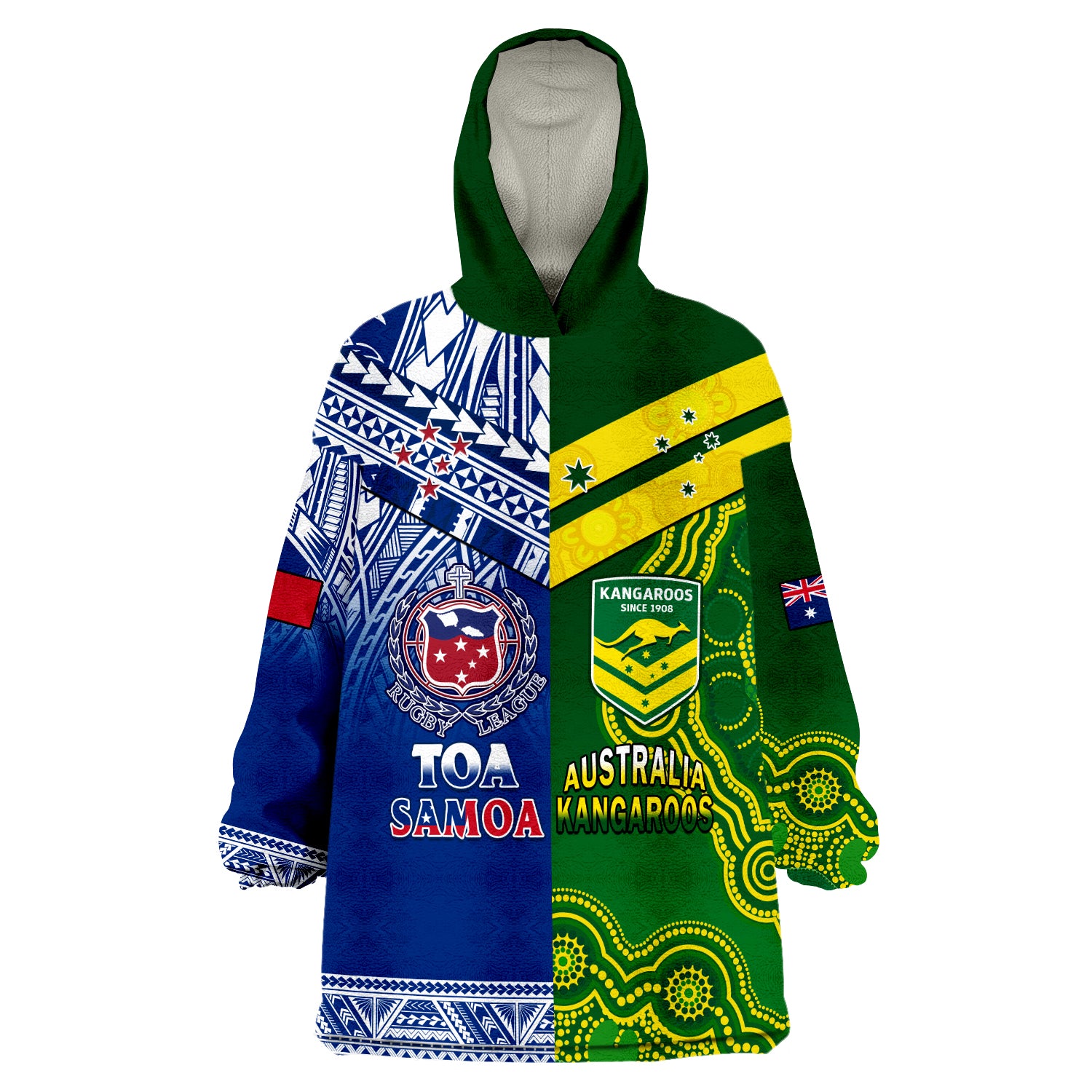(Custom Personalised) Samoa Rugby and Australia Rugby Wearable Blanket Hoodie Toa Samoa Mix Kangaroos Pacific - Vibe Hoodie Shop