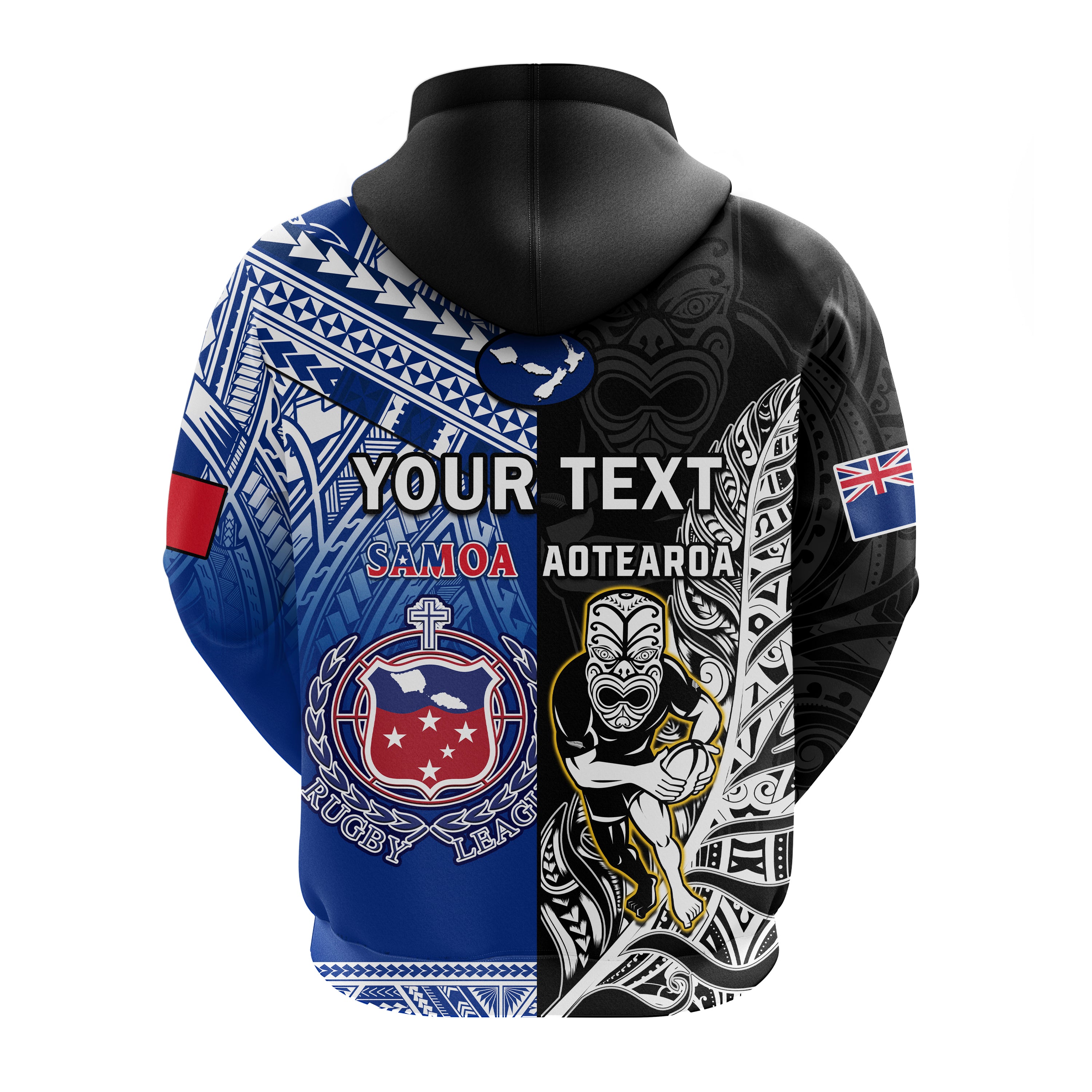 (Custom Personalised) All Black And Toa Samoa Rugby Hoodie NZ Maori Fern Mix Polynesian - Vibe Hoodie Shop