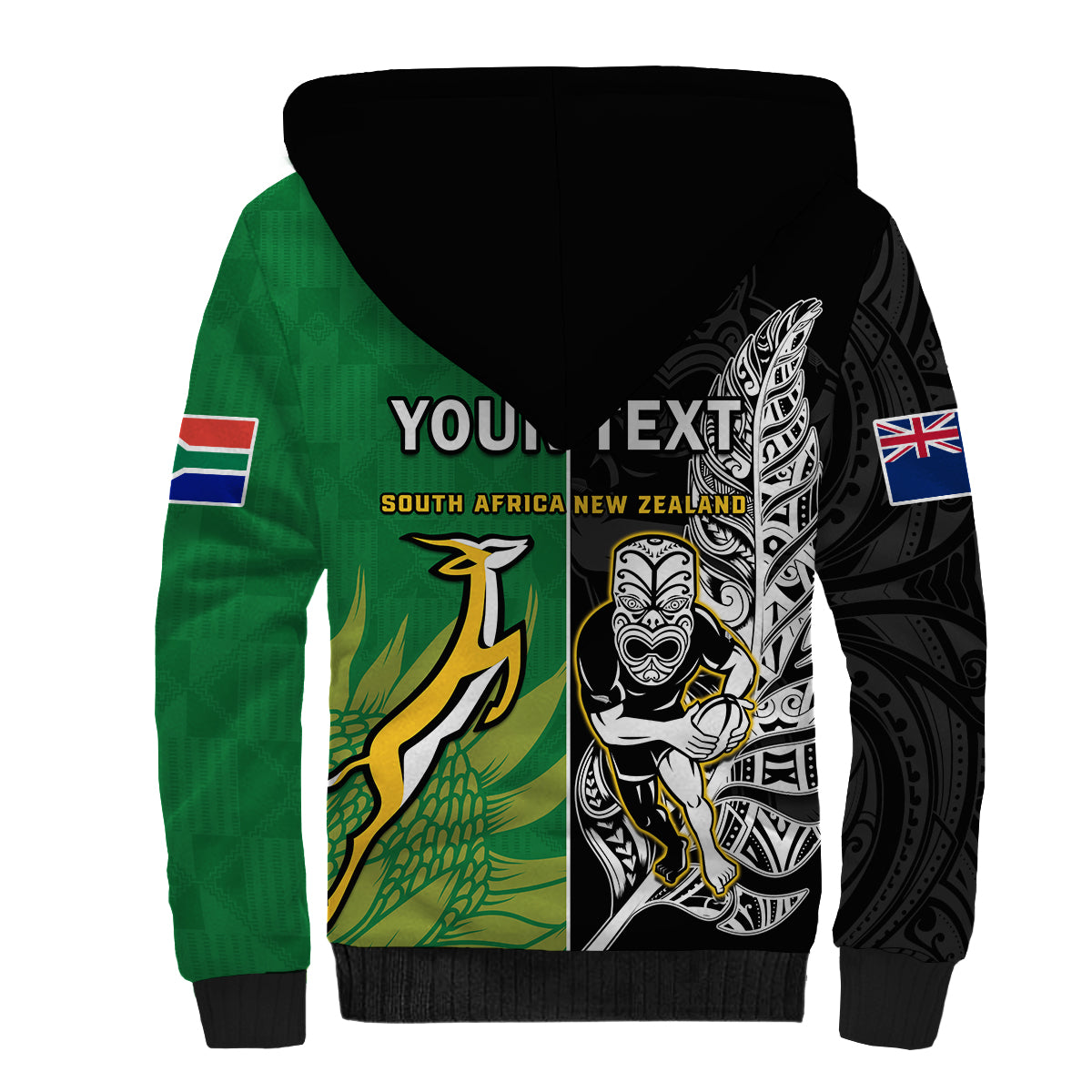 (Custom Personalised) New Zealand And South Africa Rugby Sherpa Hoodie All Black Maori Mix Springboks - Vibe Hoodie Shop