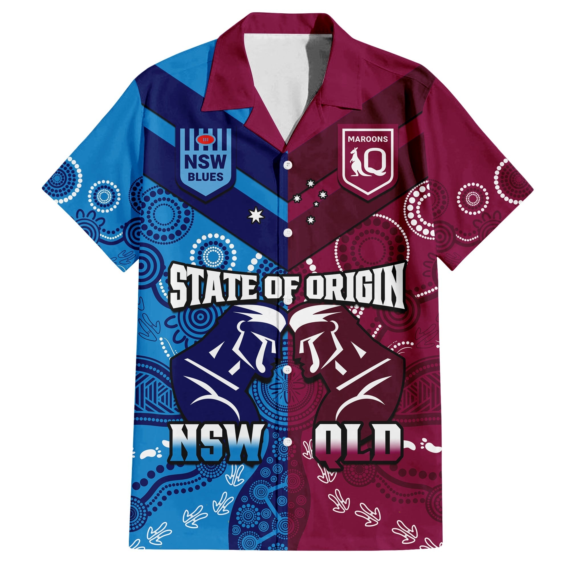 (Custom Personalised) QLD Maroons And NSW Blues Rugby Hawaiian Shirt State of Origin Indigenous - Vibe Hoodie Shop