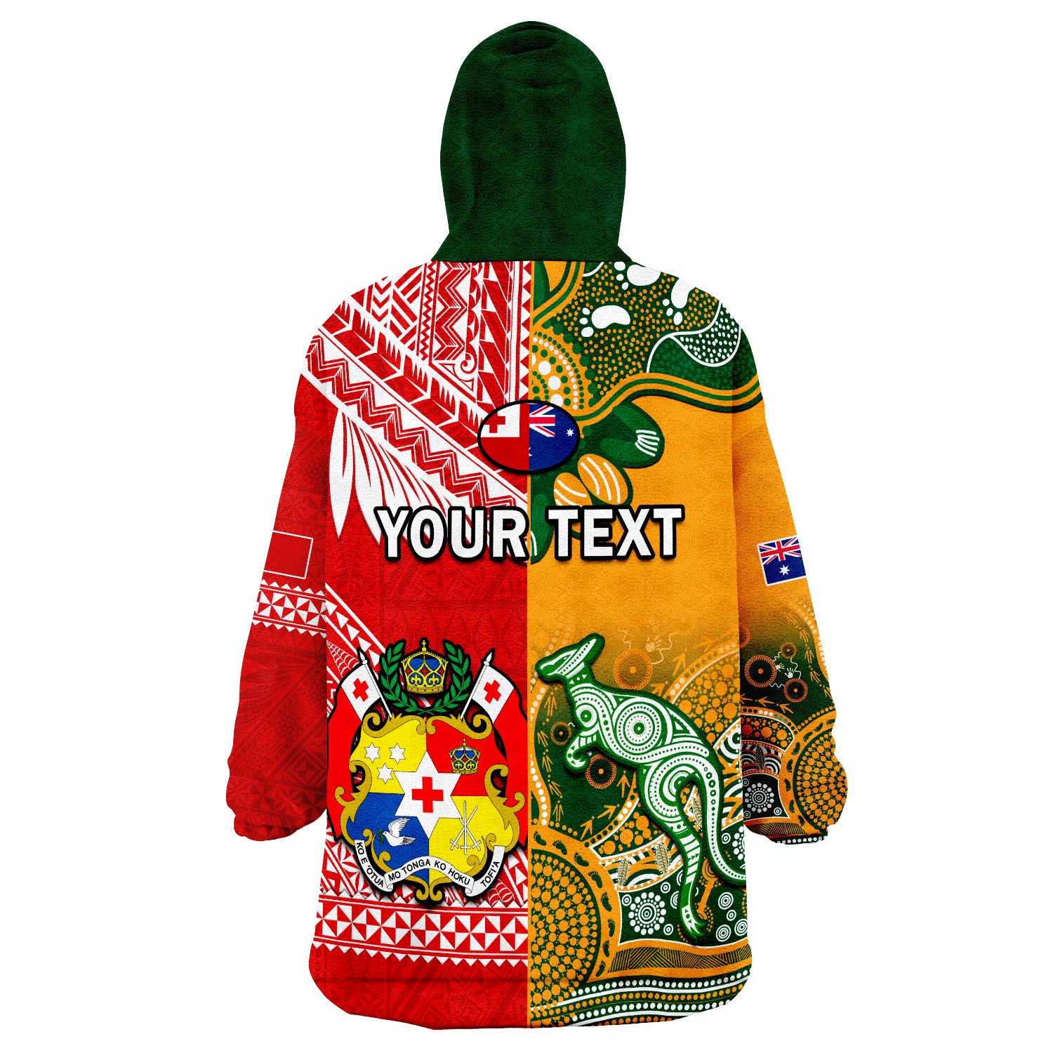 (Custom Personalised) Mate Maa Tonga And Wallabies Rugby Wearable Blanket Hoodie Polynesian Mix Aboriginal - Vibe Hoodie Shop