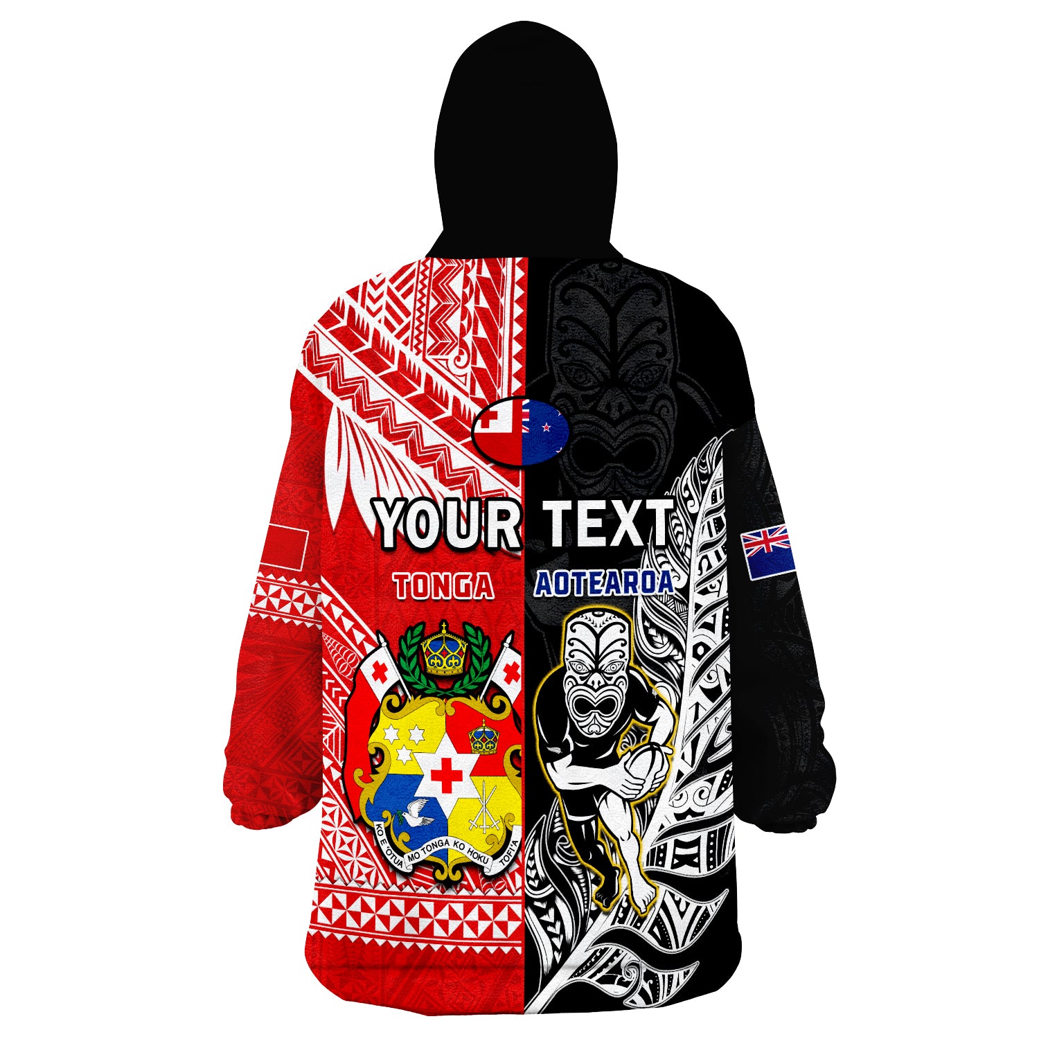 (Custom Personalised) Mate Maa Tonga And All Black Rugby Wearable Blanket Hoodie Polynesian Mix NZ Maori Fern - Vibe Hoodie Shop