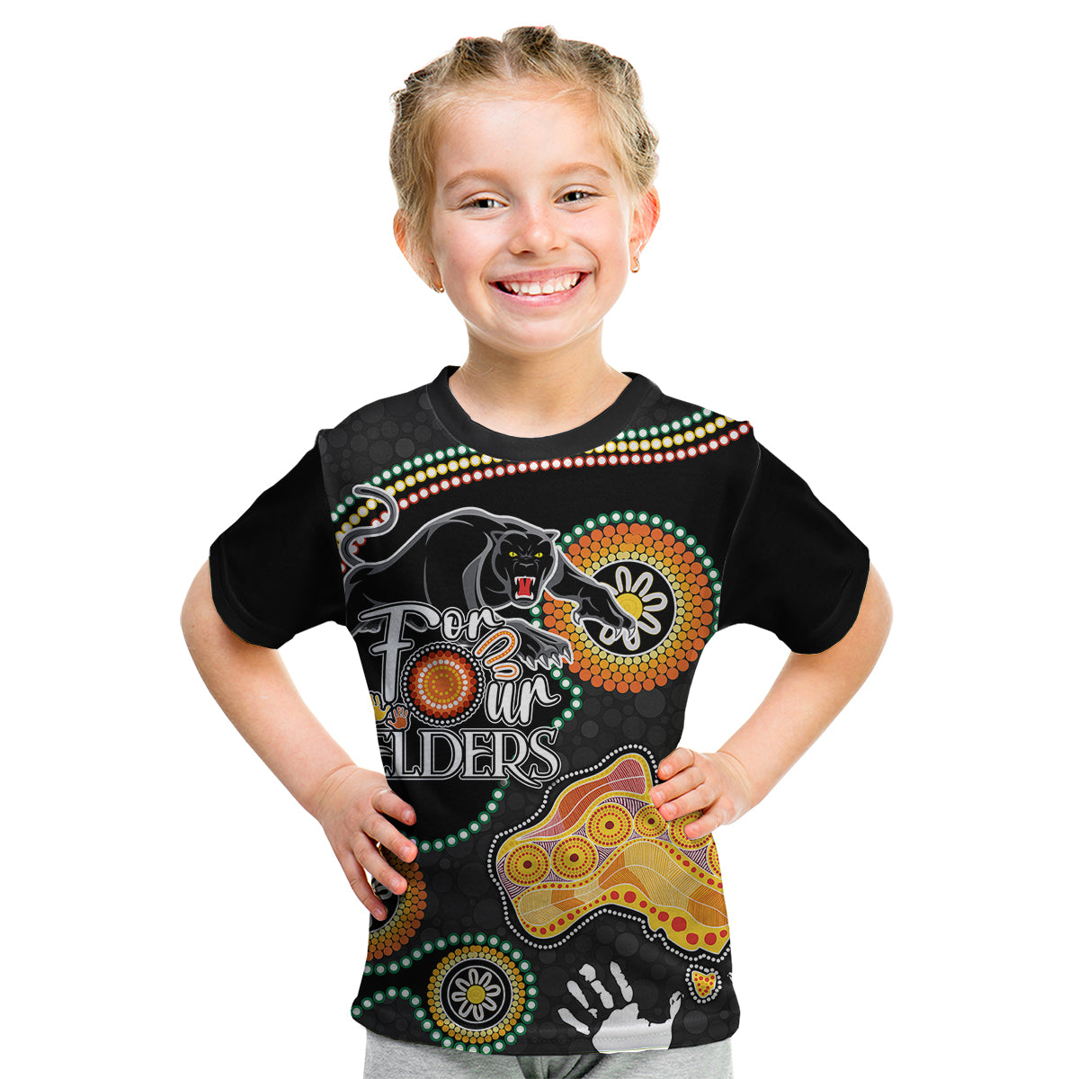 Personalised NAIDOC Week 2023 NRL Panther For Our Elders Kid T Shirt - Vibe Hoodie Shop