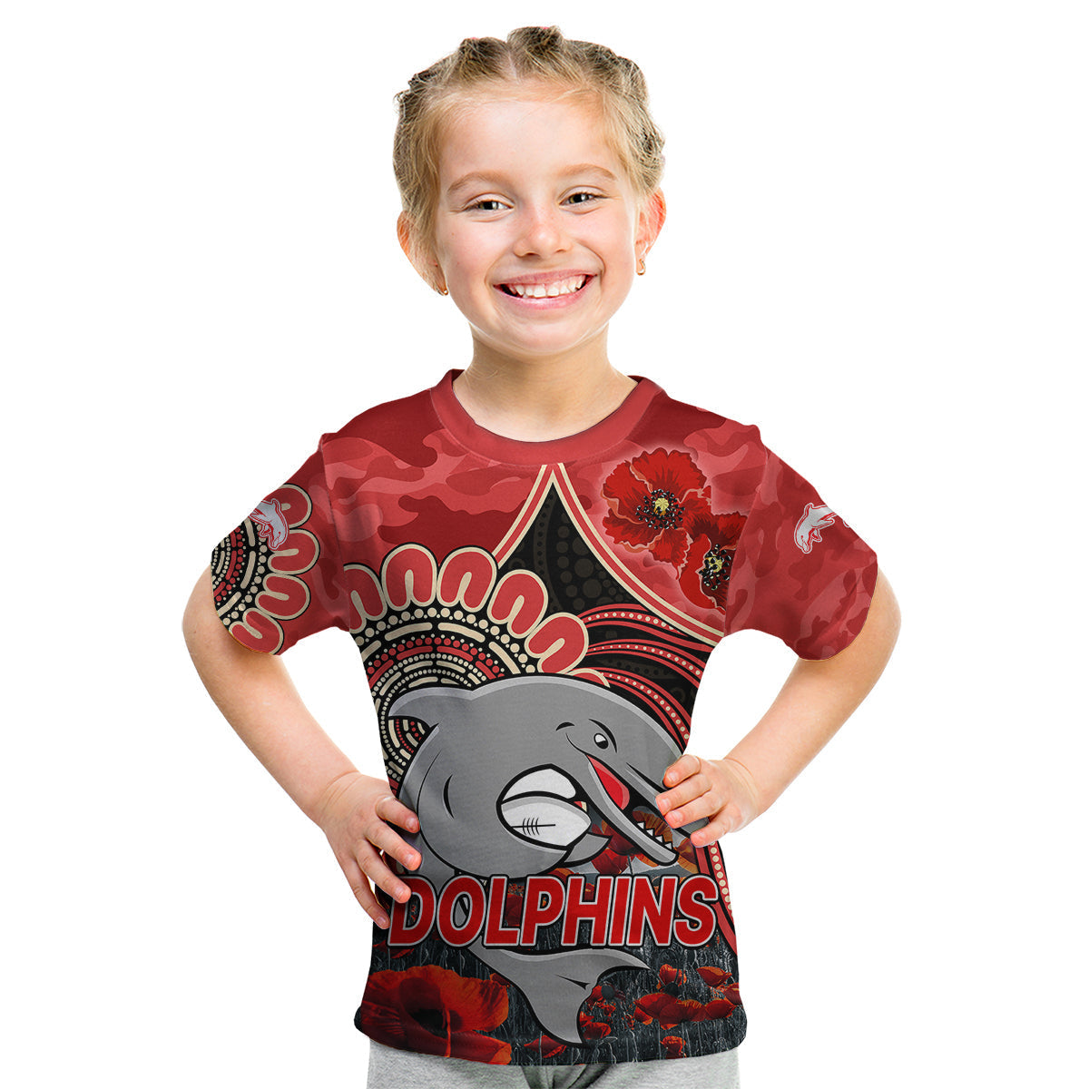 custom-personalised-nrl-anzac-redcliffe-dolphins-poppy-flowers-kid-t-shirt