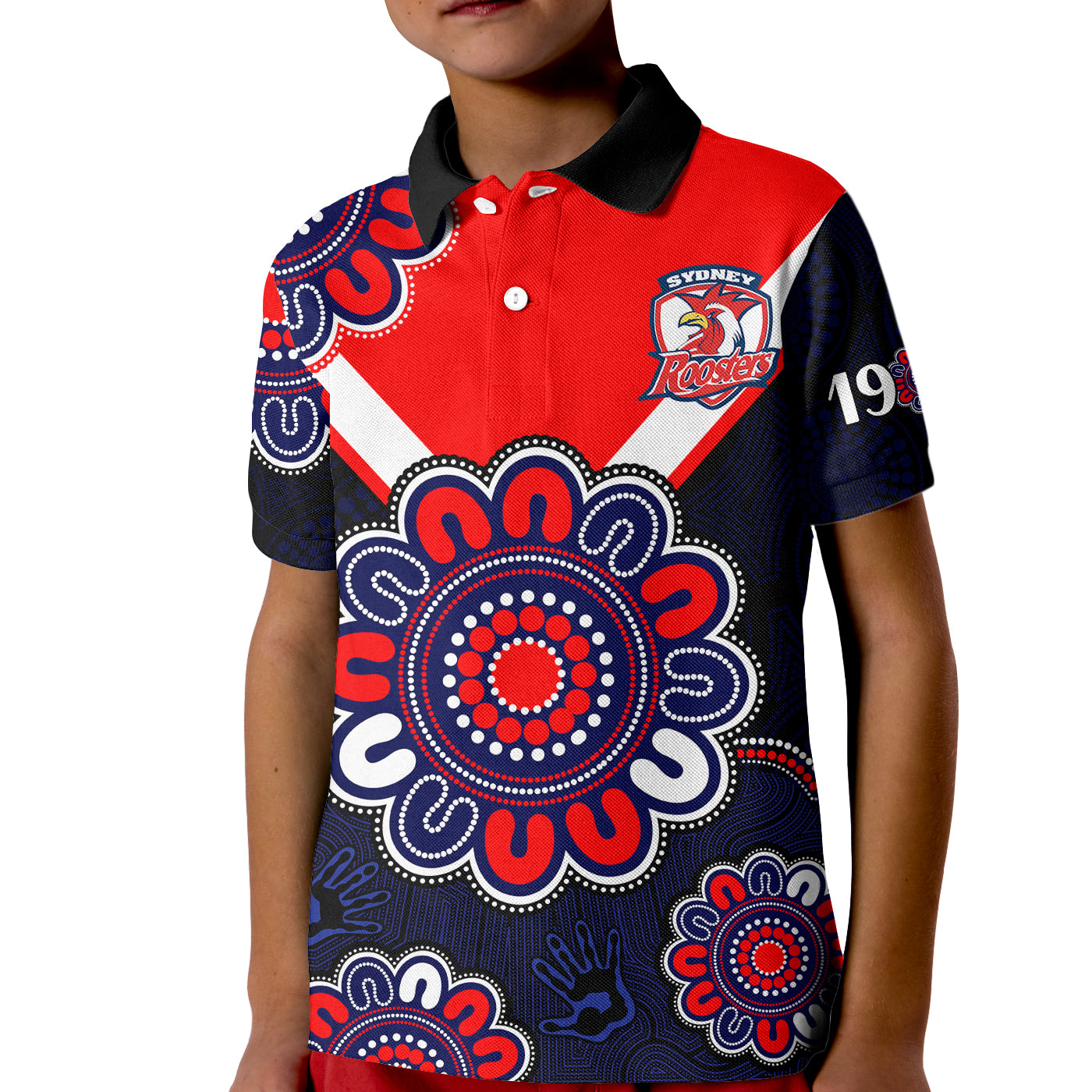 custom-personalised-nrl-sydney-roosters-rugby-1908-aboriginal-kid-polo-shirt