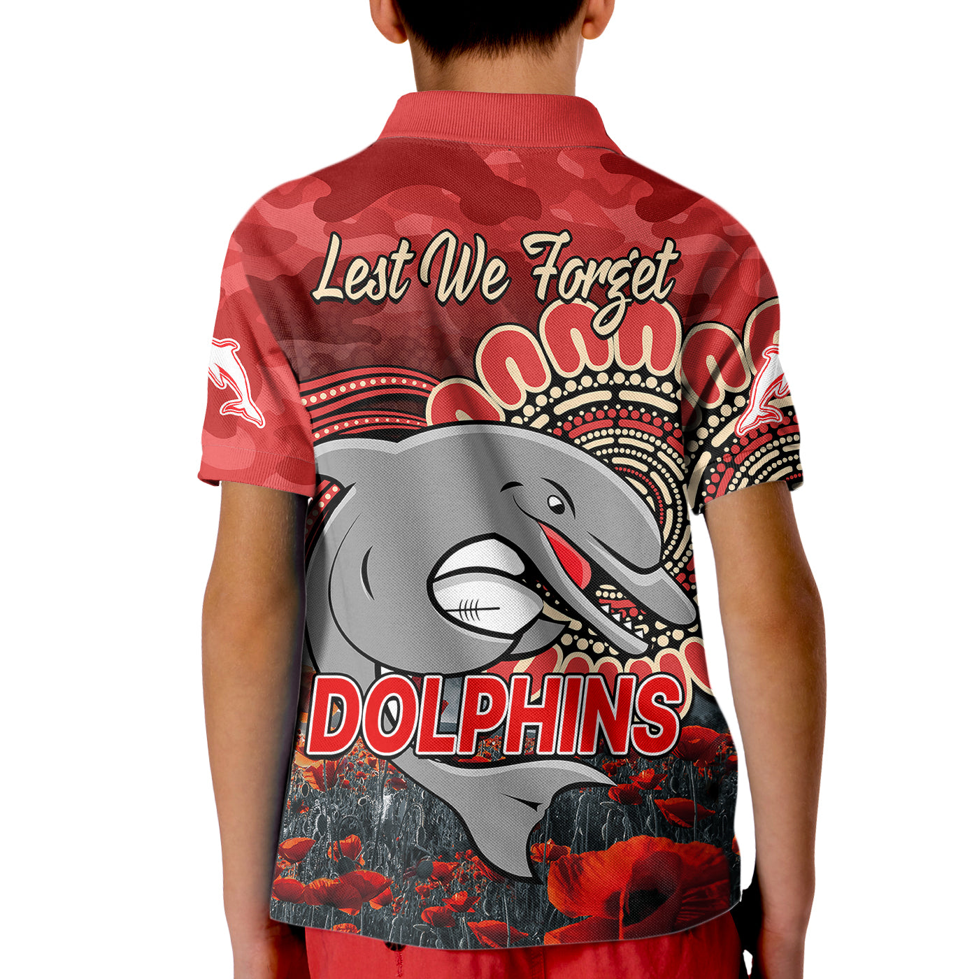 nrl-anzac-redcliffe-dolphins-poppy-flowers-kid-polo-shirt