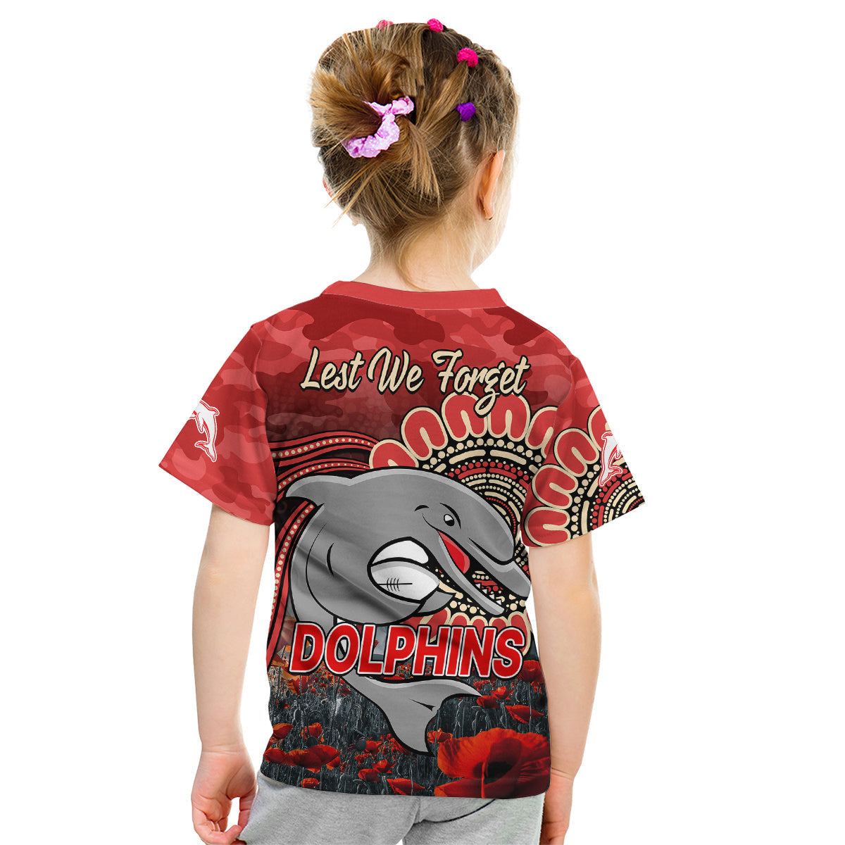 nrl-anzac-redcliffe-dolphins-poppy-flowers-kid-t-shirt